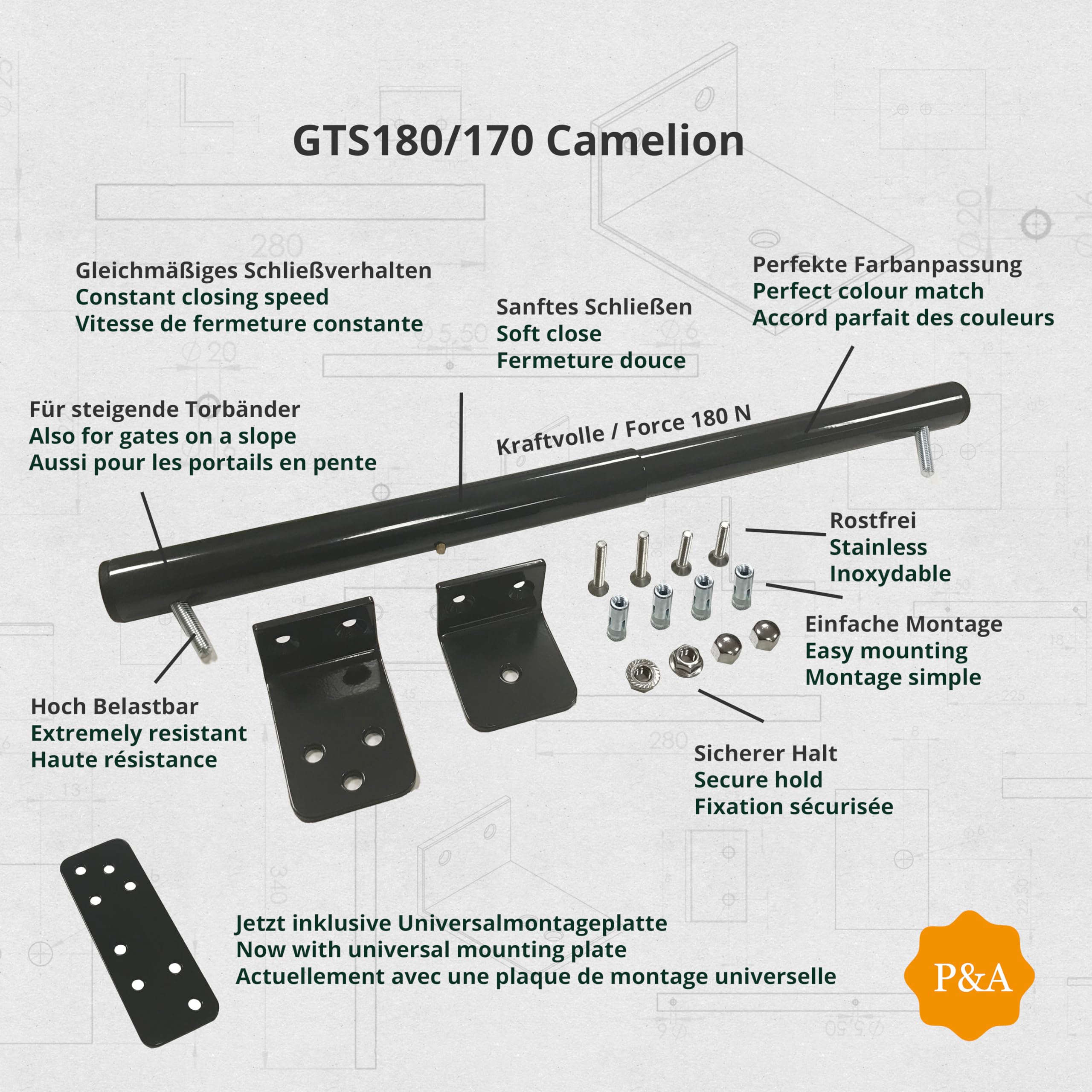 Cierrapuertas Camelion 180/170 Soft Close hidráulico para puerta exterior gris antracita mate (RAL 7016)