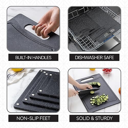 Vista 96 de COOK WITH COLOR Juego de tablas de cortar antideslizantes, esenciales de cocina con mango de fácil agarre para carne, verduras y frutas, 3 tablas