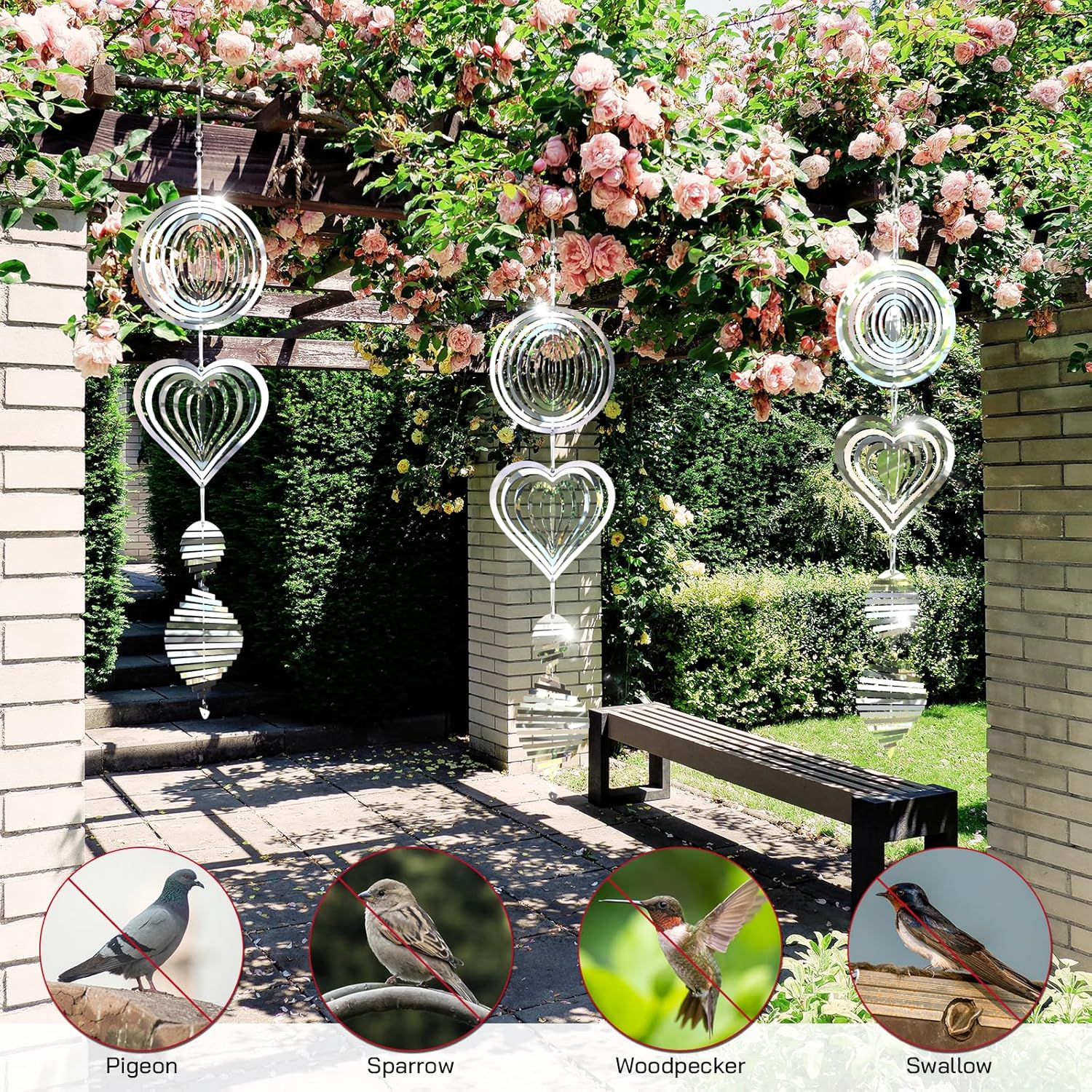 Bird Deterrents for Outside, Reflective 3D Stainless Steel Wind Spinners, Garden Decor, Bird Scare Devices to Keep Woodpeckers, Pigeons Away from Your House, Patio, Orchards - Image 3