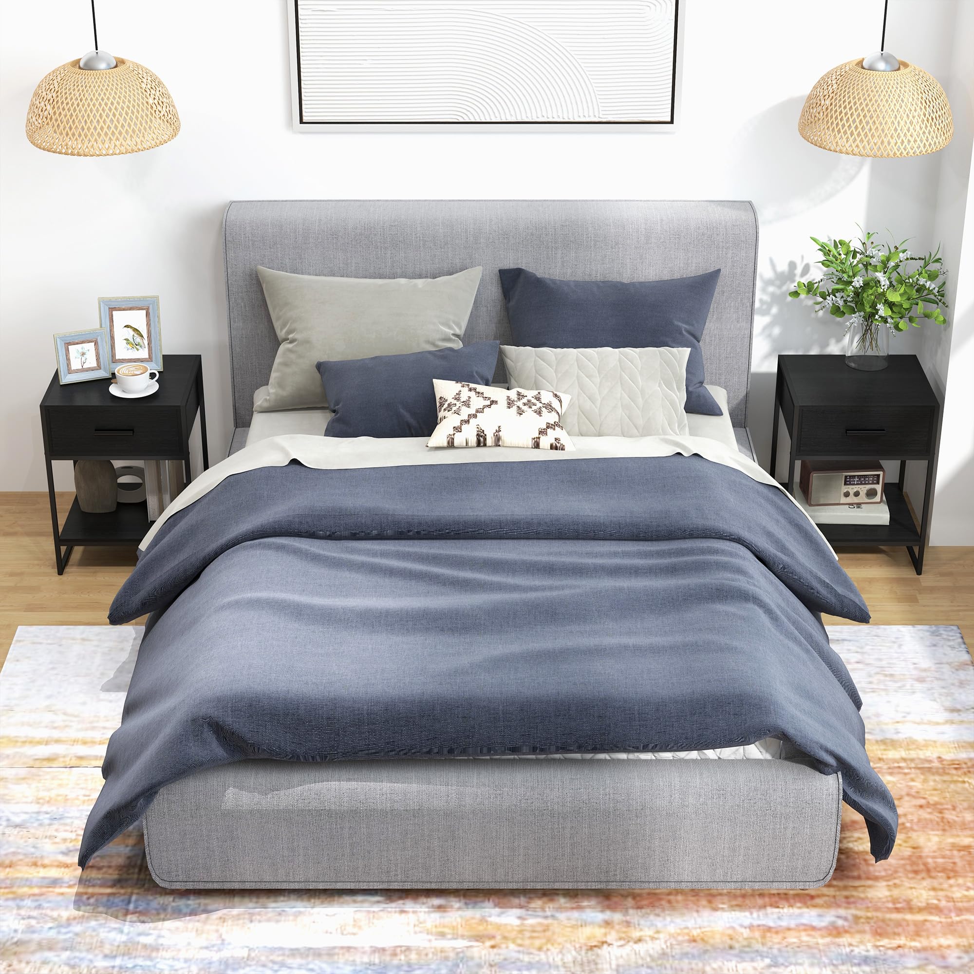 HOMCOM 2 Mesitas de Noche Mesas Auxiliares con Cajón y Estante de Abierto Estilo Moderno para Dormitorio Salón Cama Oficina 45x40x60 cm Negro