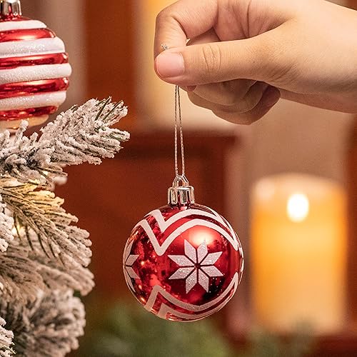 Miniatura 5 de Valery Madelyn Juego de 16 bolas de Navidad inastillables, decoraciones rojas y blancas de 2.36 pulgadas para árboles de vacaciones y fiestas