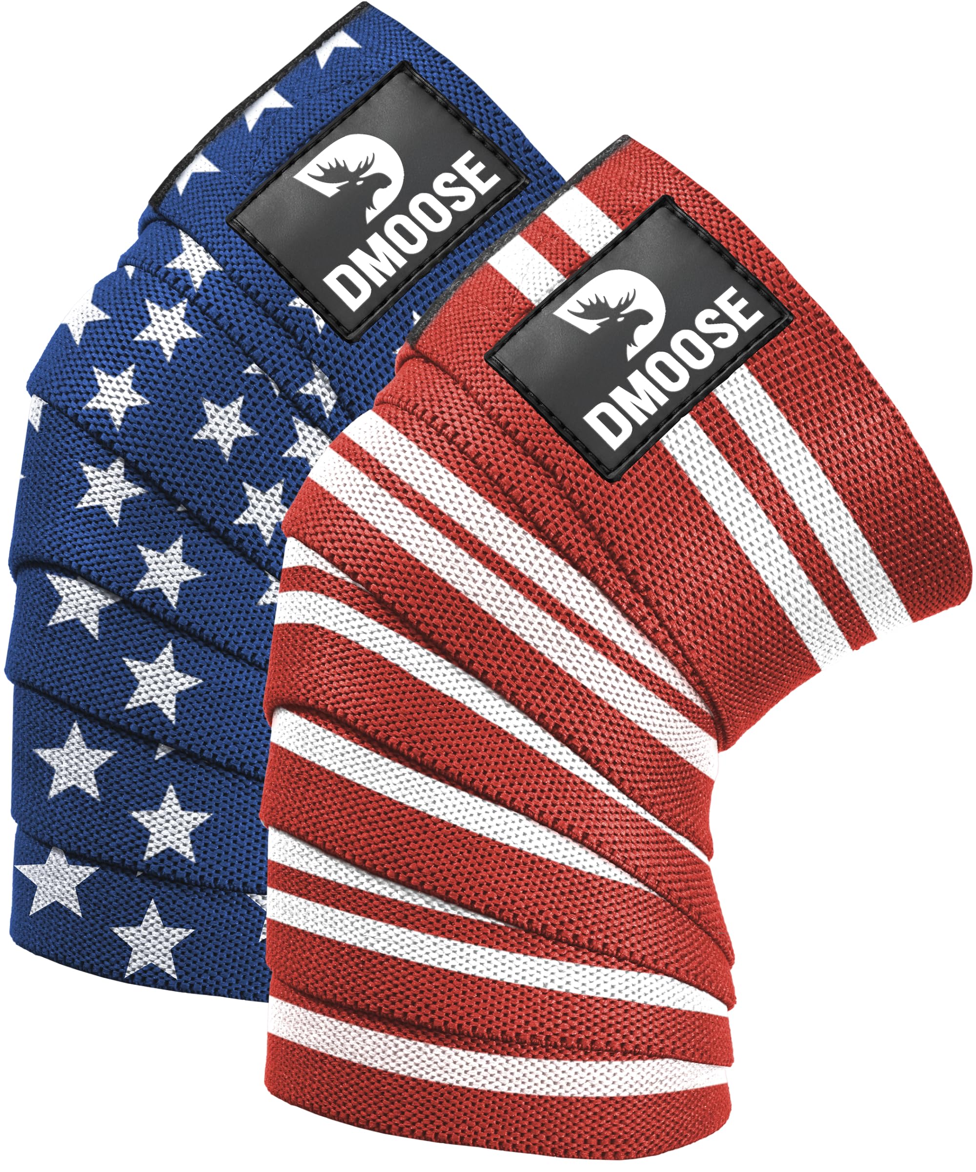 DMoose Fitness Knee Wraps for Weightlifting (Pair) – 78” Gym Brace Straps for Joint Stability & Pain Relief - Perfect for Squats & Working Out - USPA Approved Knee Wrap Supports for Men and Women