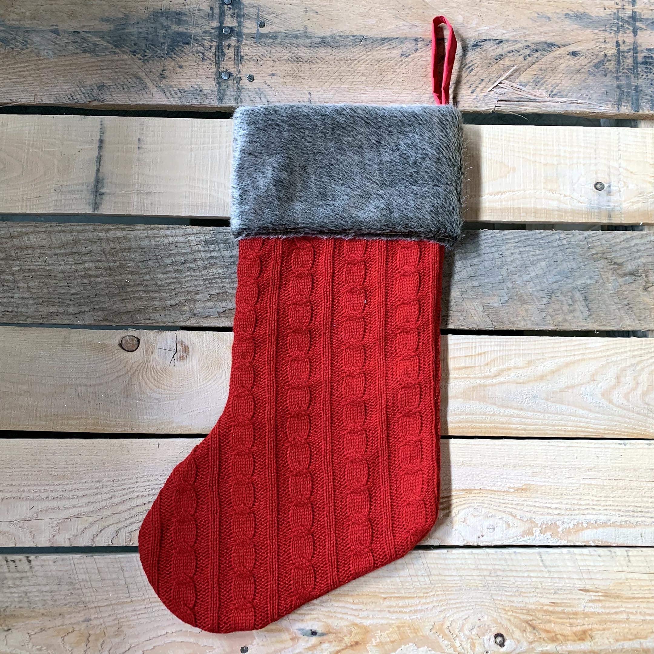 Red Cable Knit Christmas Stocking - 20