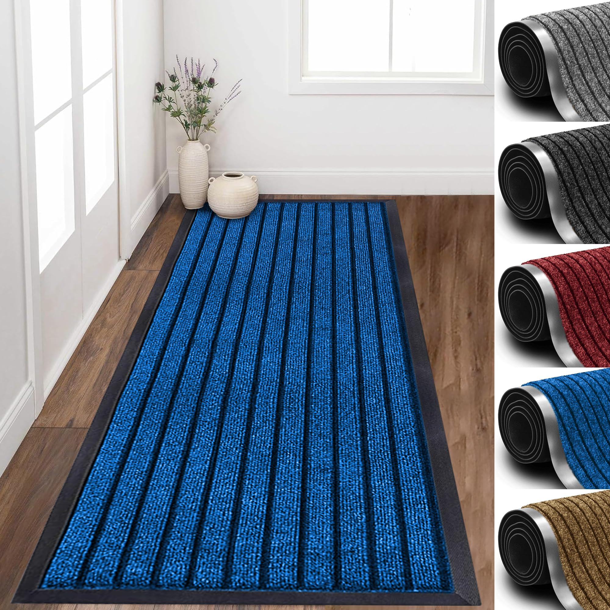 Imperial Rooms Navy Door Mat Non Slip – Rubber mat 80x150cm Machine Washable Door Matts indoor Dirt Trapper Super Absorbent Door Mats Outdoor