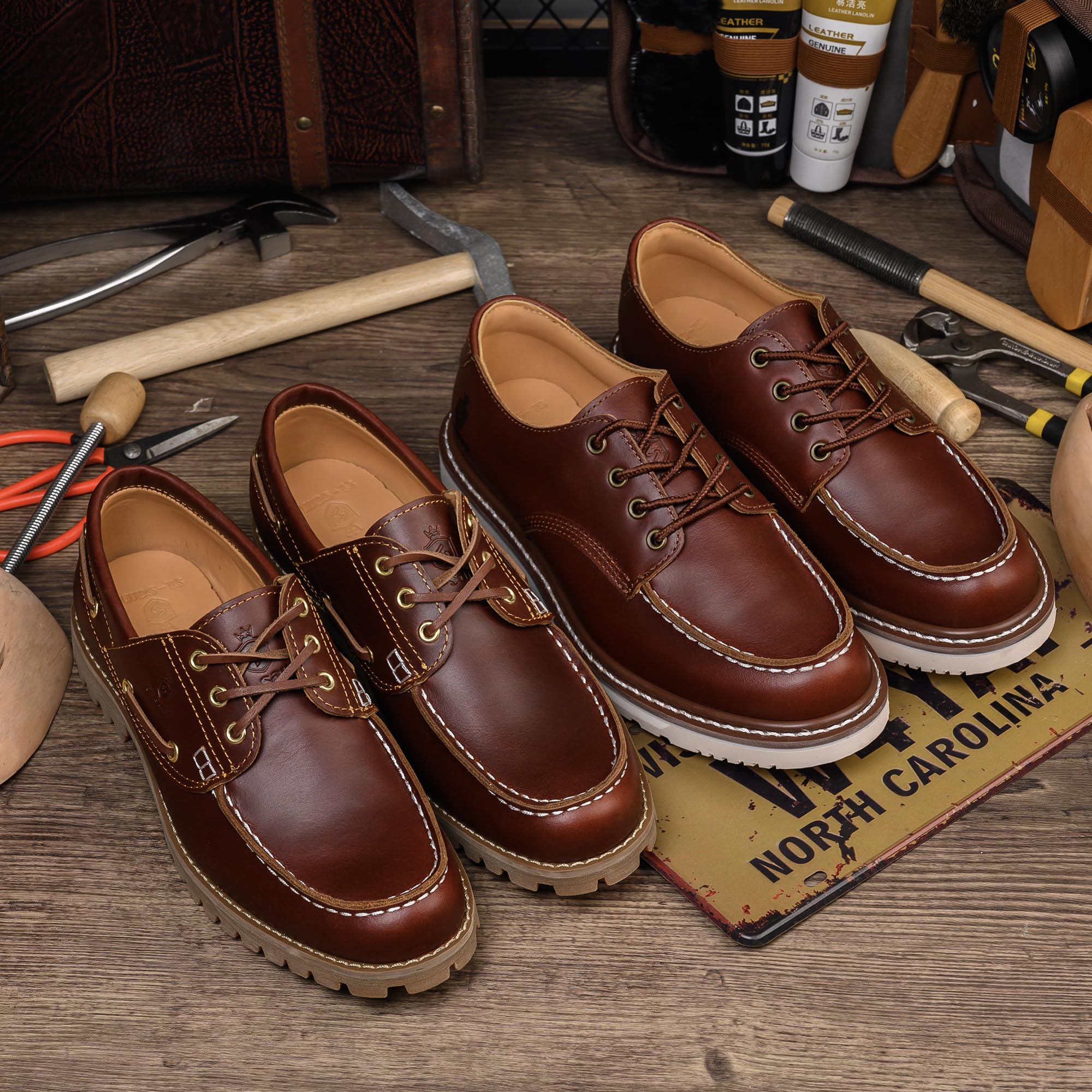 SL-Saint Fatti a Mano Uomo Classico da Barca e da Ponte Scarpe Punta Moc Allacciate Pelle Pieno Fiore Moda