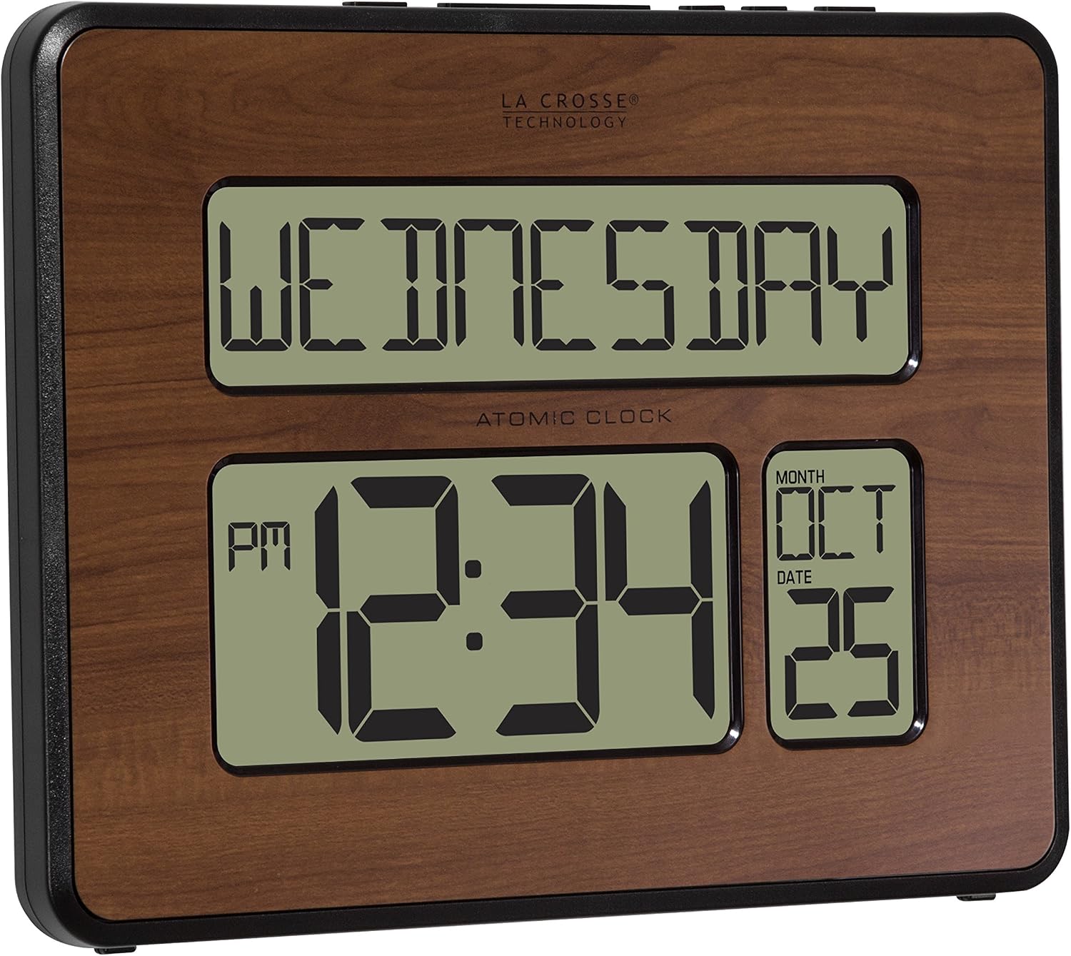 La Crosse Technology 513-1419BL-WA-INT Atomic Large Full Digital Calendar Clock, Pack of 1, Brown