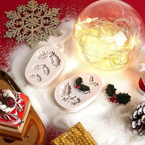 Miniatura 5 de 2 moldes de hojas de acebo, molde de silicona de Navidad, molde de fondant para tartas, molde de arcilla de polímero para decoración de tartas,