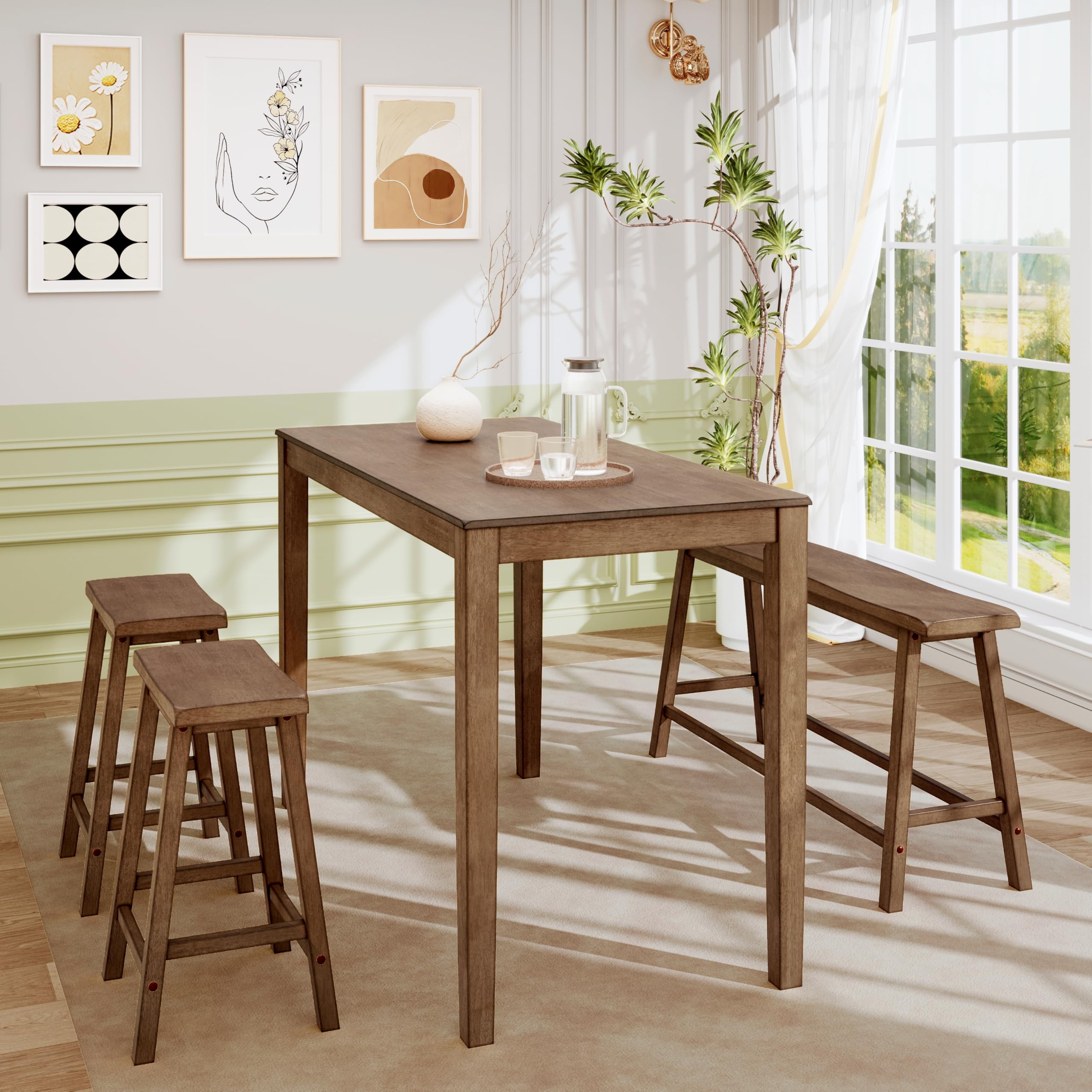 ALPHA HOME Dining Table and Chair Set,Dining Table with Bench und 2 Chairs