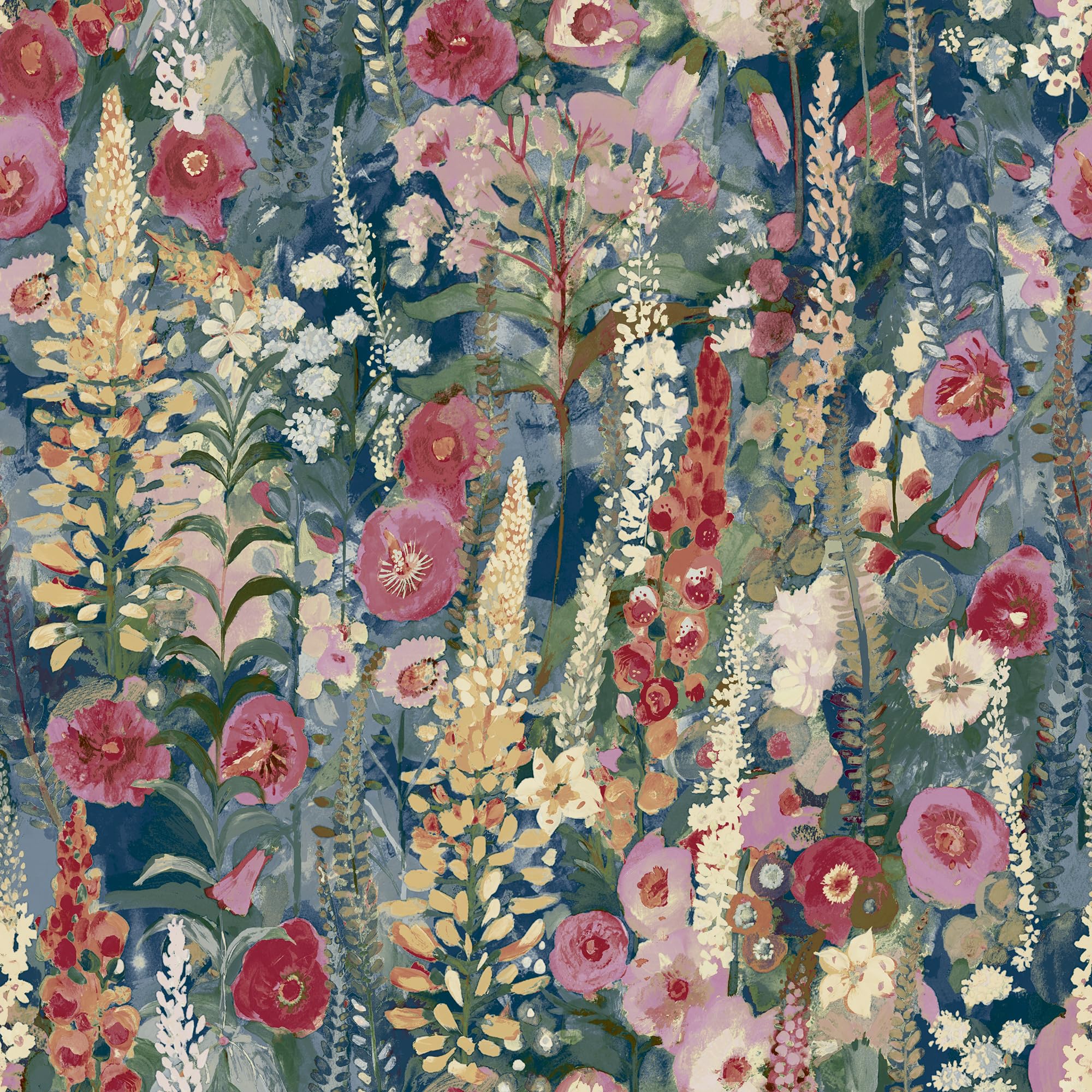 Grandeco Delphinium Navy Blue Wallpaper Painted Floral Paste The Wall Vinyl