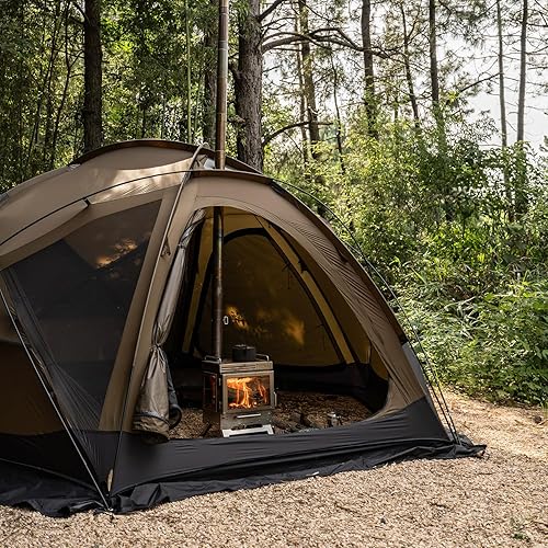 Miniatura 7 de POMOLY Estufa de leña para tienda de campaña, estufa de leña Dweller Max 3 de acero inoxidable para senderismo, cocina, calefacción (con 3 vasos)