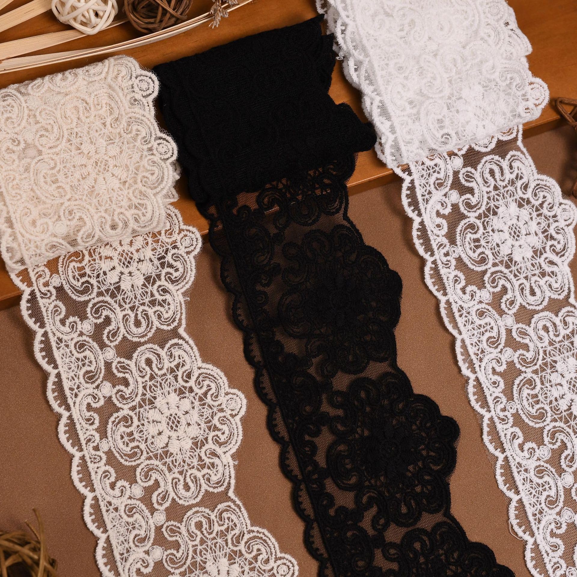 Nastro In Pizzo Con Frange 9,5 Cm X 3 Metri – Bordatura Ricamata In Poliestere, Per Cucito E Decorazioni Fai Da Te - 4