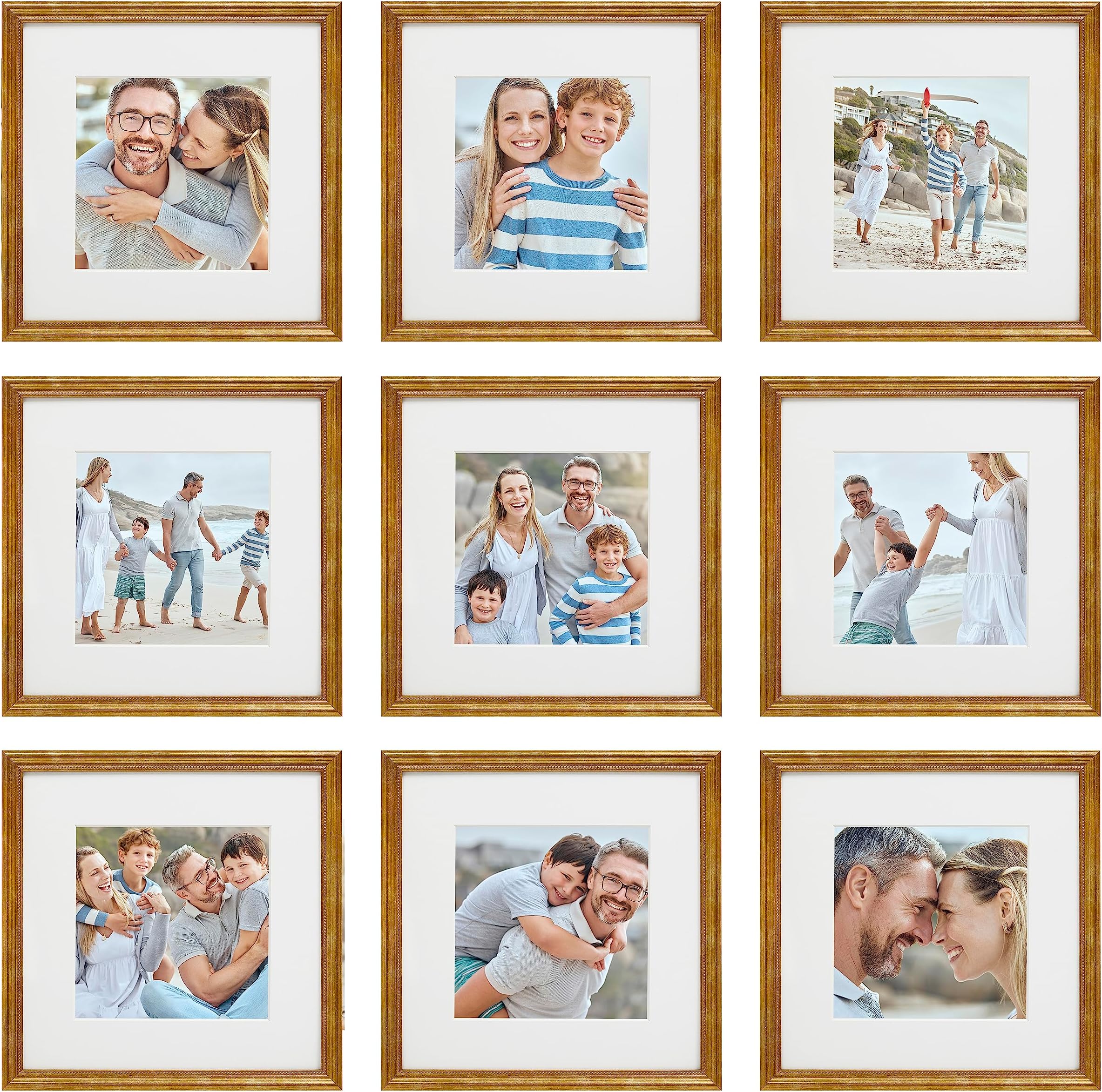 Sheffield Home 9 Piece Gallery Wall Frame Set, 12x12 Inch, Beaded Antique Bronze