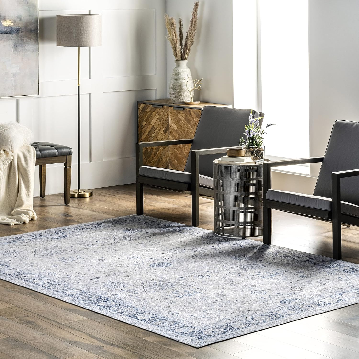 nuLOOM Ivy Machine Washable Transitional Ultra Thin Area Rug, 9' x 12', Light Grey