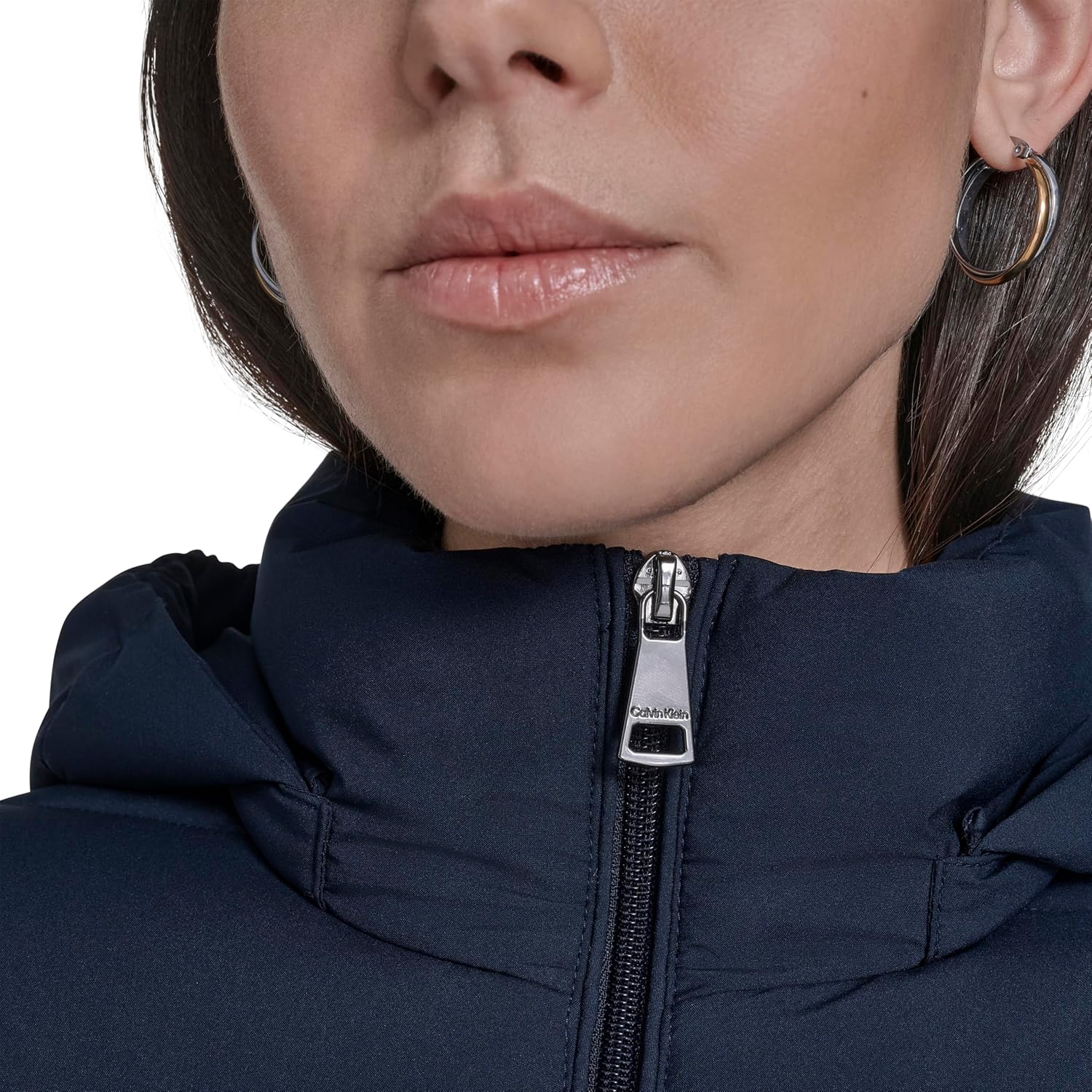 Calvin Klein Women's Hooded Chevron Quilt Puffer Coat – Slimming Longline Winter Jacket - Image 5
