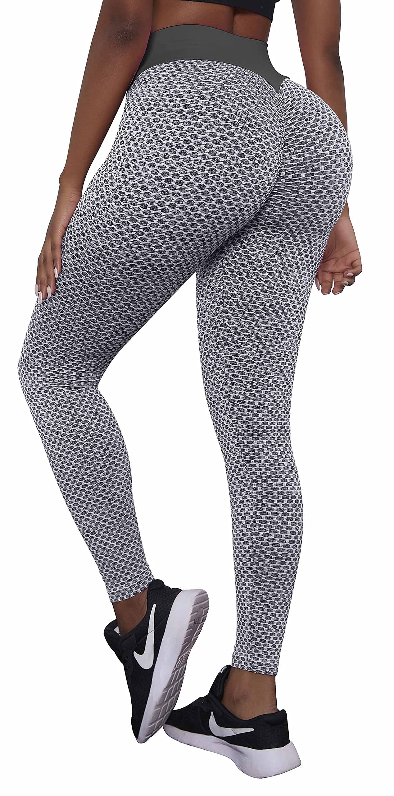 Msicyness Tiktok Leggings Womens High Waist Butt Lift Yoga Pants Workout Gym Smile Booty Contour Seamless Bum Scrunch Tights - Mesh Grey - Medium