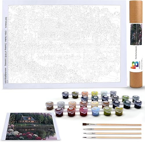 Miniatura 4 de Ledgebay Pintura por números, para adultos, de principiantes a avanzados, divertidos proyectos de arte y manualidades, Aguas quietas, 16x20pulgadas,
