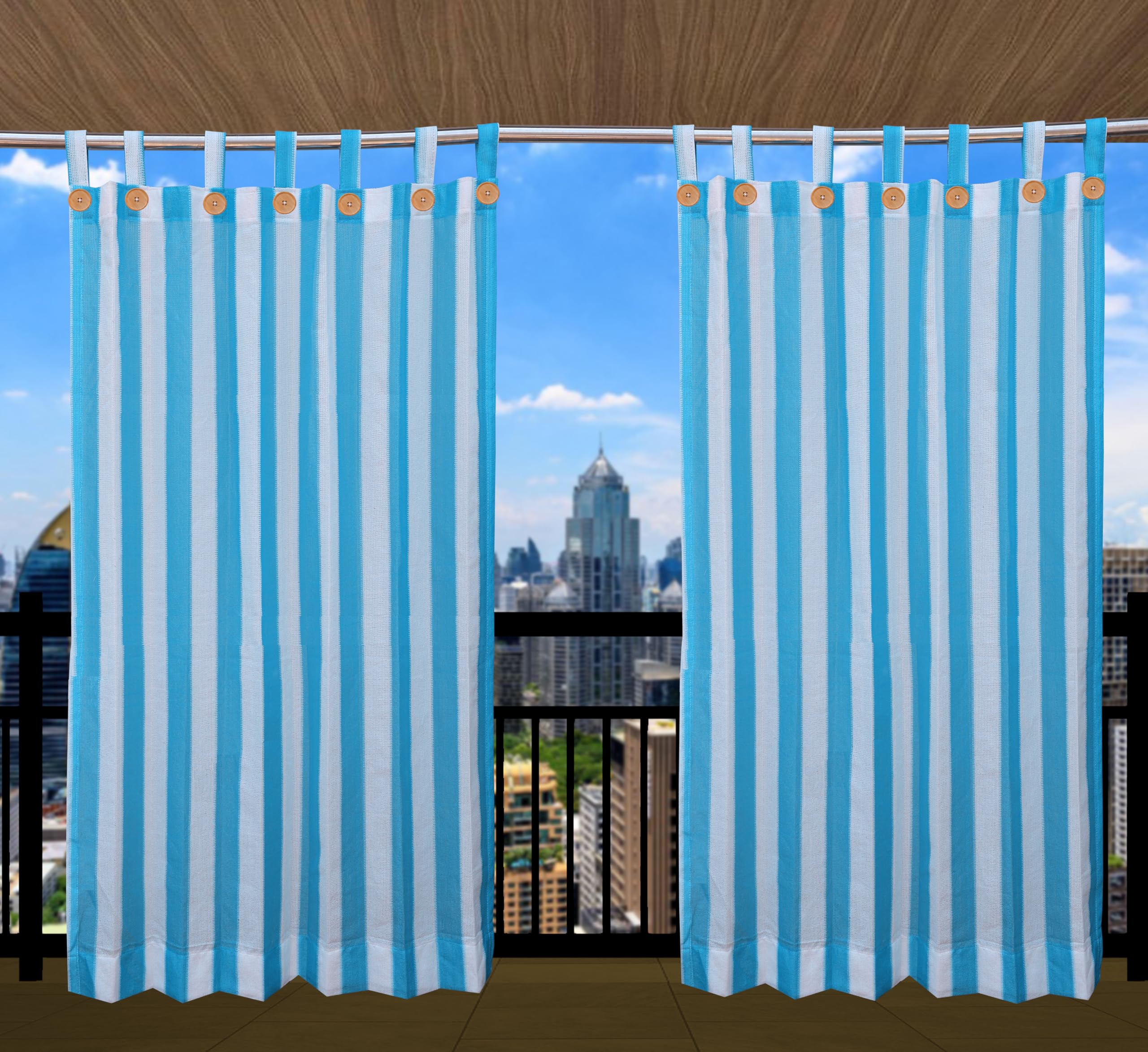 HDPE Fabric 85-90% Sun Blockage & UV Protection Loops with Button Balcony & Outdoor Curtains Temperature Reducing for Window&Door Curtains(Blue & White Color_4.5X4.5 Feet) 1 Piece-image-11