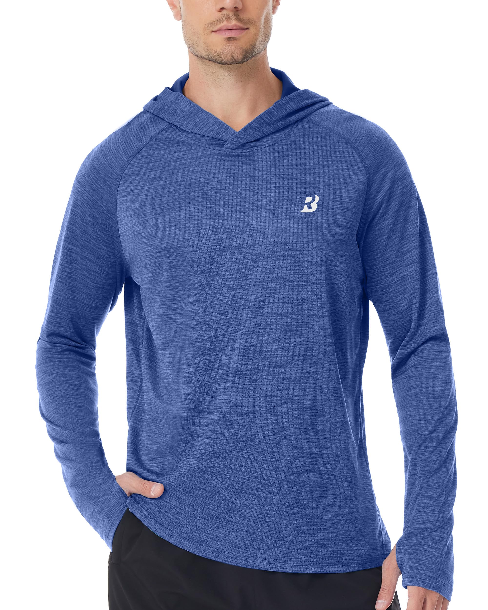 Roadbox UPF 50+ Fishing Shirts for Men, Long Sleeve UV Sun Protection Lightweight Rash Guard Hoodie for Hiking Workout