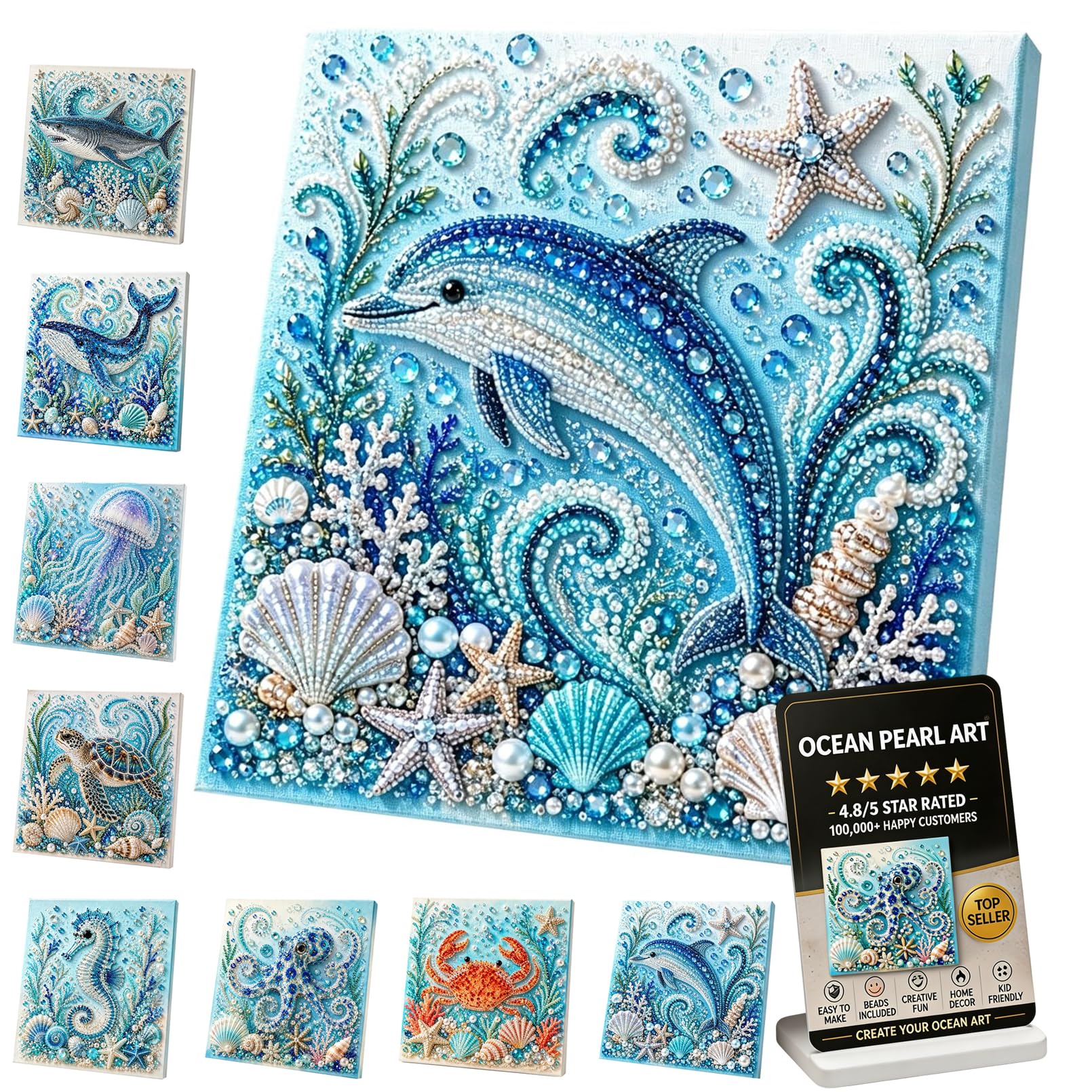 XIANGSHI Ocean Theme Pearl Art DIY Kit, 3D Diamond Painting Crafts for Adults, Diamond Pearl Painting Kit Wall Art, DIY Pearl Mosaic Craft Set for Beginner, Coastal Home Decor (#G)