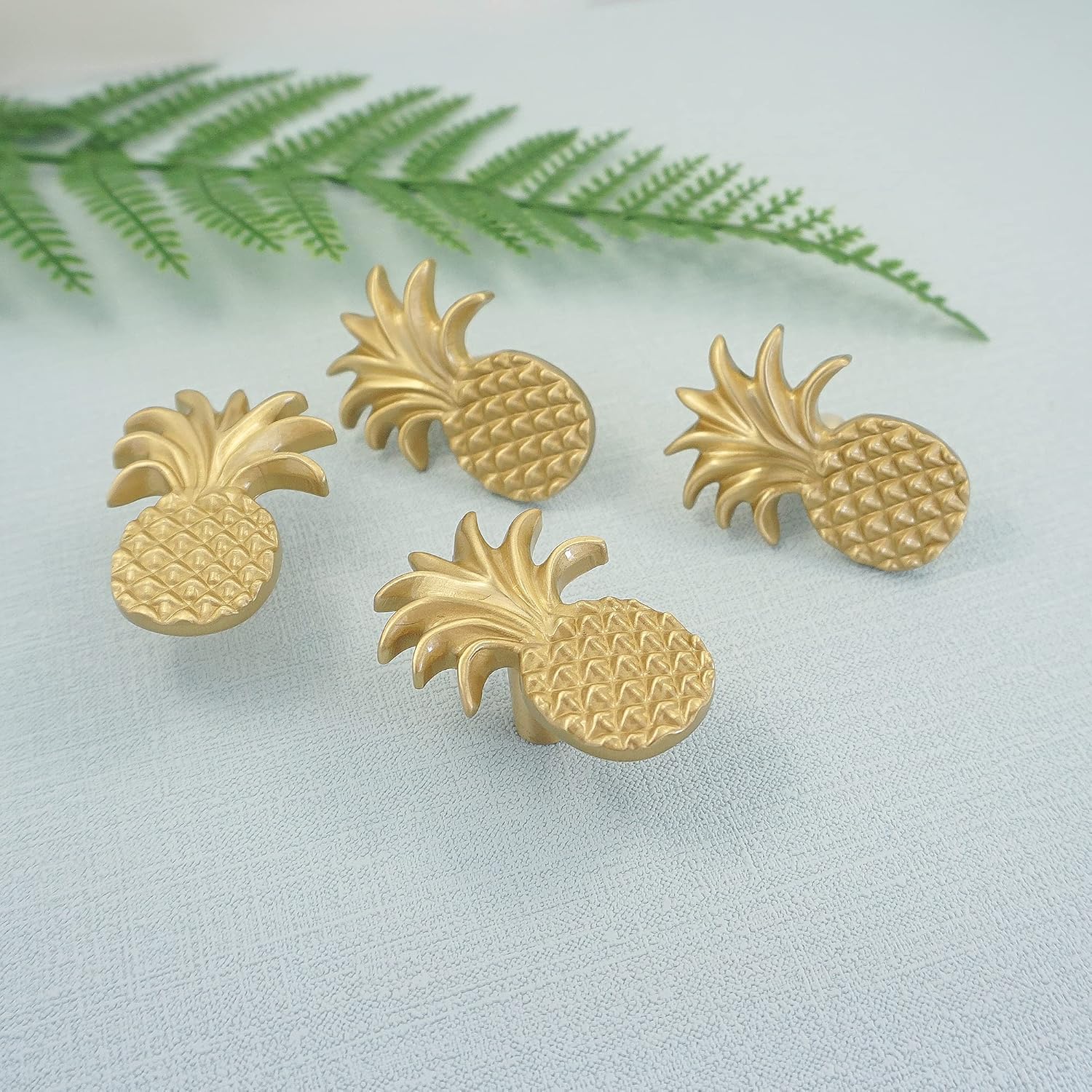 MFYS Pineapple Brass Drawer Knobs for Cabinets Brushed Brass Cabinet Pulls Leaf Drawer Pulls Gold Cabinet Knob Hardware (1, Pineapple)