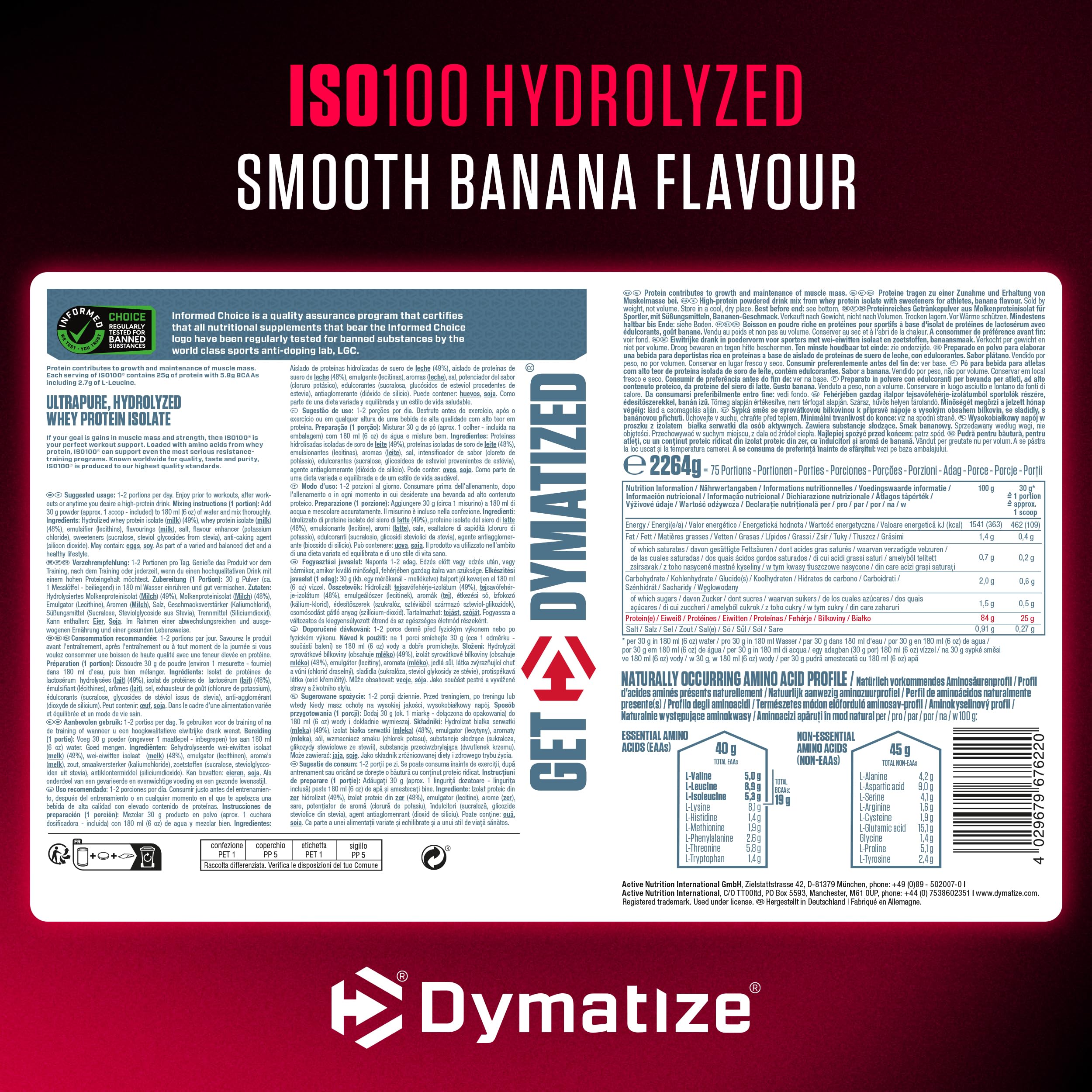 Dymatize ISO 100 Hydrolyzed Smooth Banana 2264g