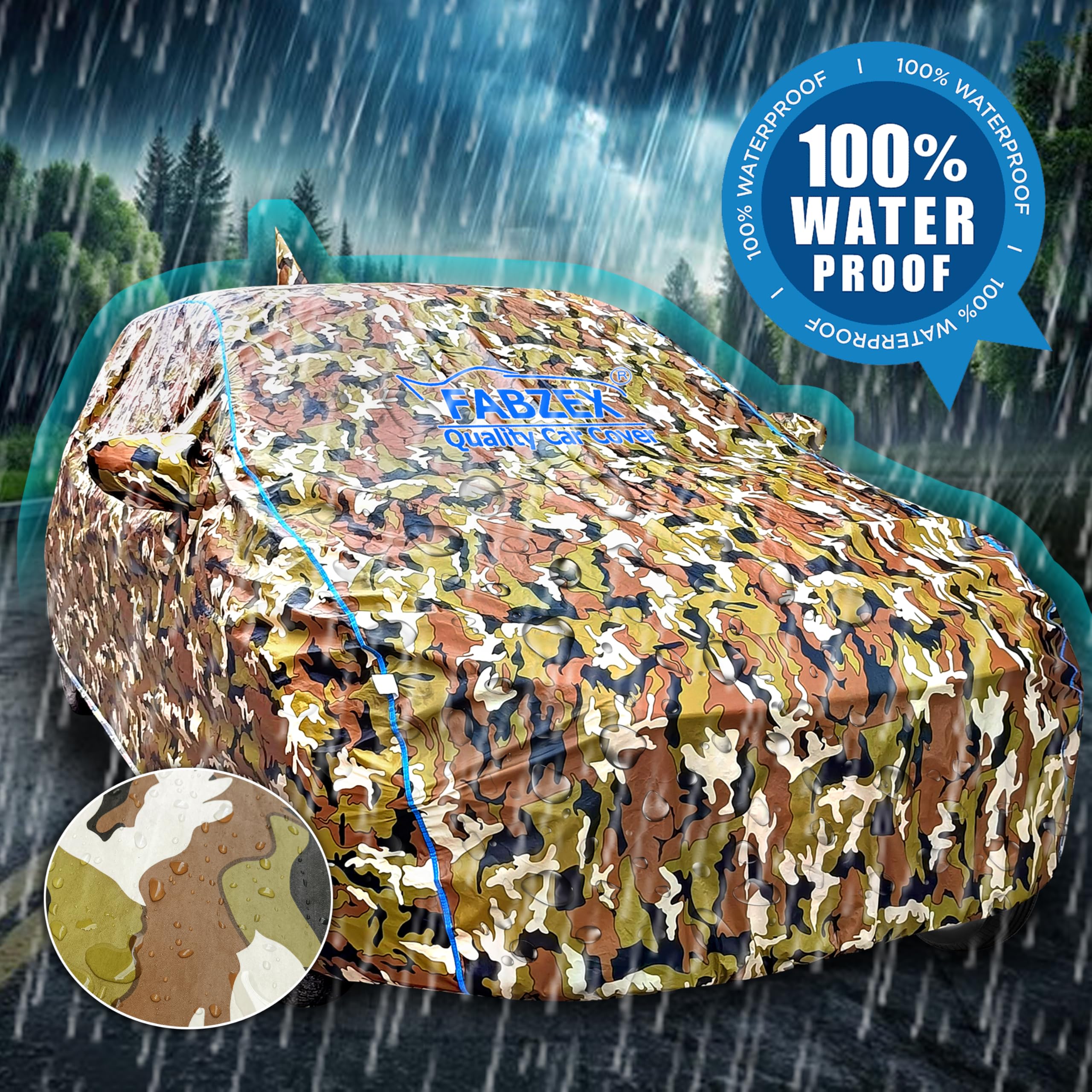 FABZEX Waterproof Car Body Cover Compatible for Mahindra XUV 3XO (2024 Model) with Mirror and Antenna Pockets, Triple Stitched,Bottom Elastic (Military Jungle Print, Camouflage Design) 4