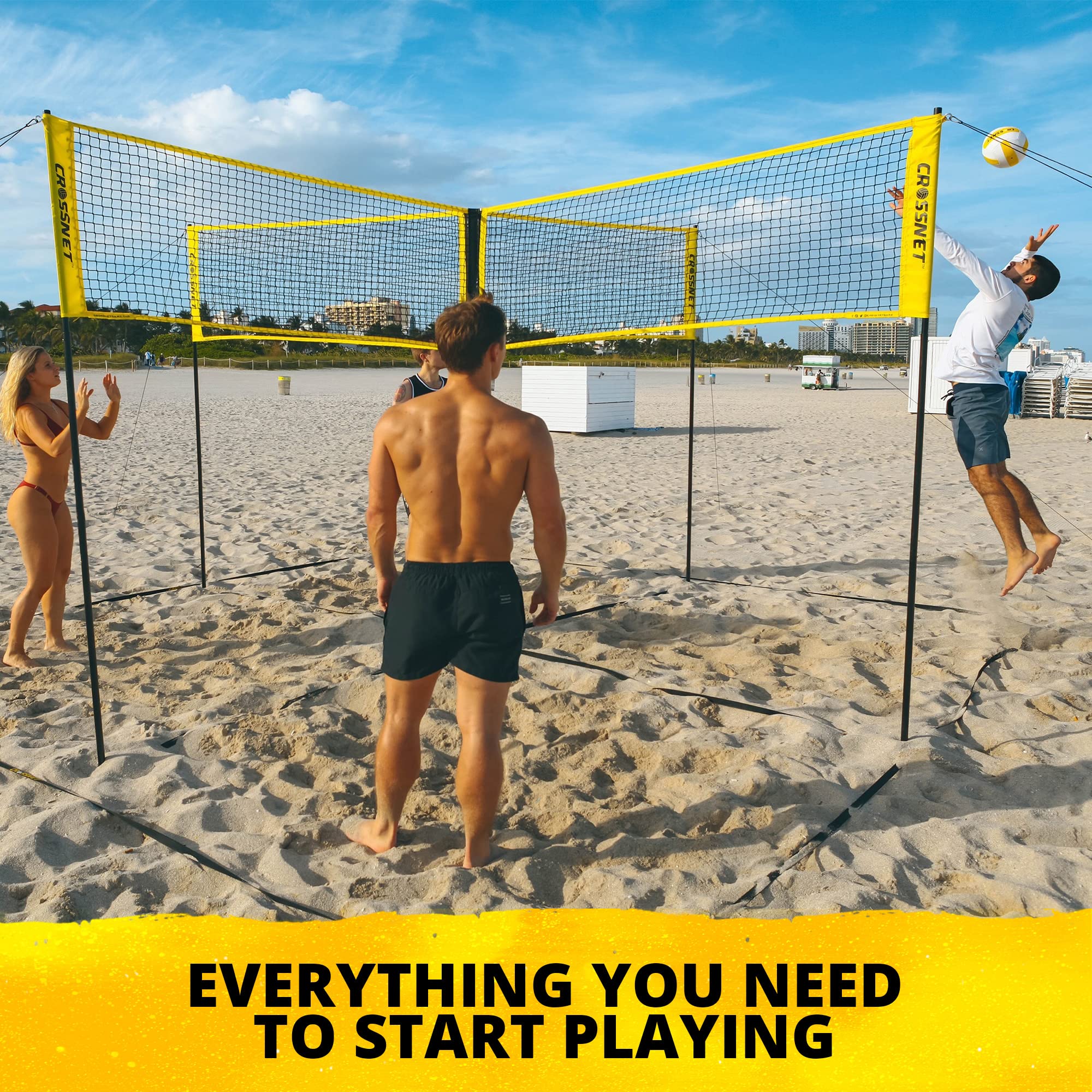 4Way Volleyball Net with Carrying Backpack & Ball 4 Square Volleyball Game Set for