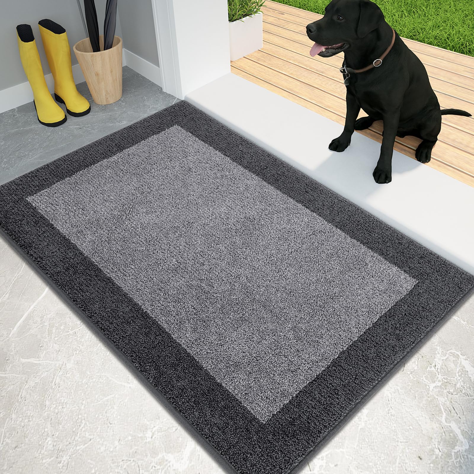 PURRUGS Dirt Trapper Door Mat 20" x 32", Non-Slip/Skid Machine Washable Entryway Rug, Shoes Scraper, Throw Rug, Super Absorbent Area Rug for Muddy Wet Shoes and Paws