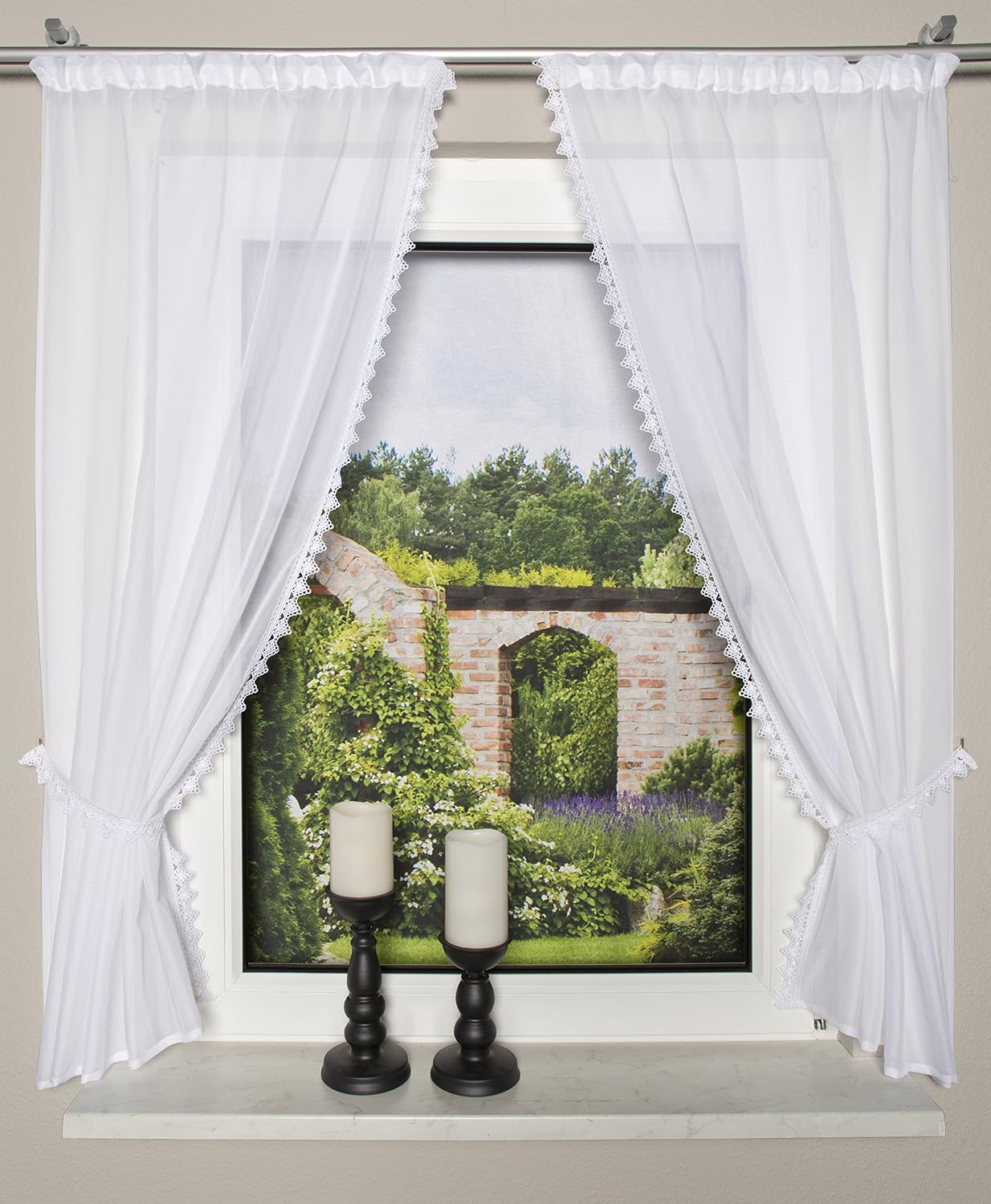 Home Fashion Raffi Batiste Fabric, White, 125 x 75 cm, 2 Units, W 29.5" x L 49.2" (2 Panels) - Image 3