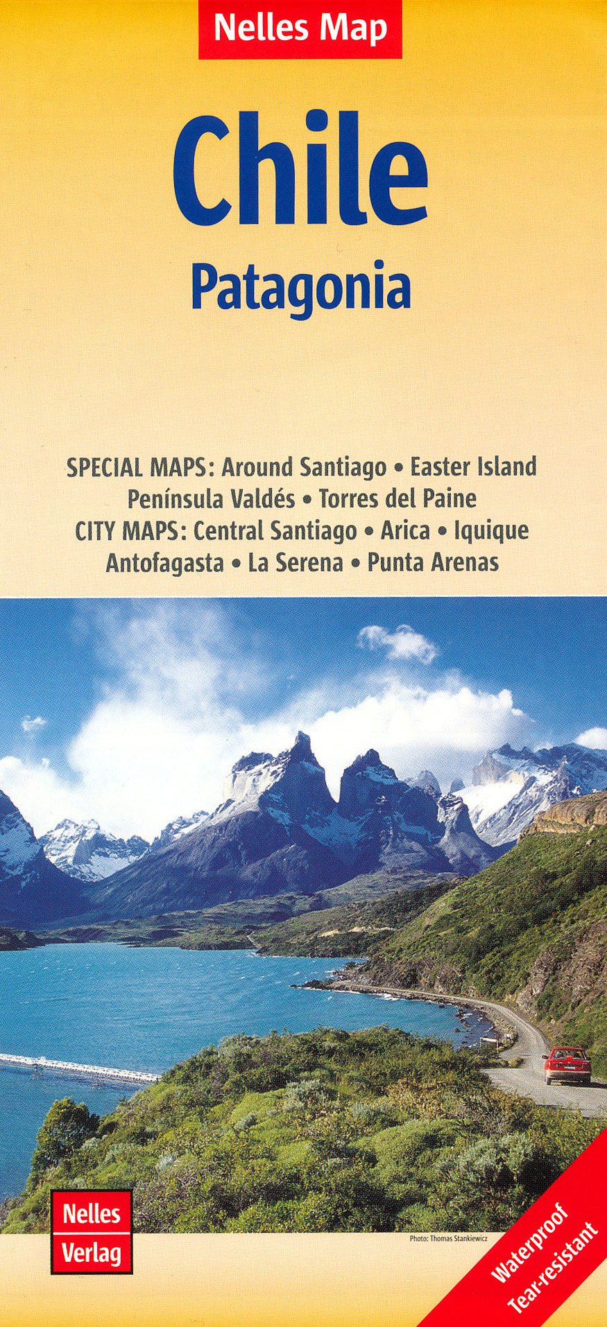 Chile z Patagonią 1:2,500,000 Mapa podróży, wodoodporne NELLES