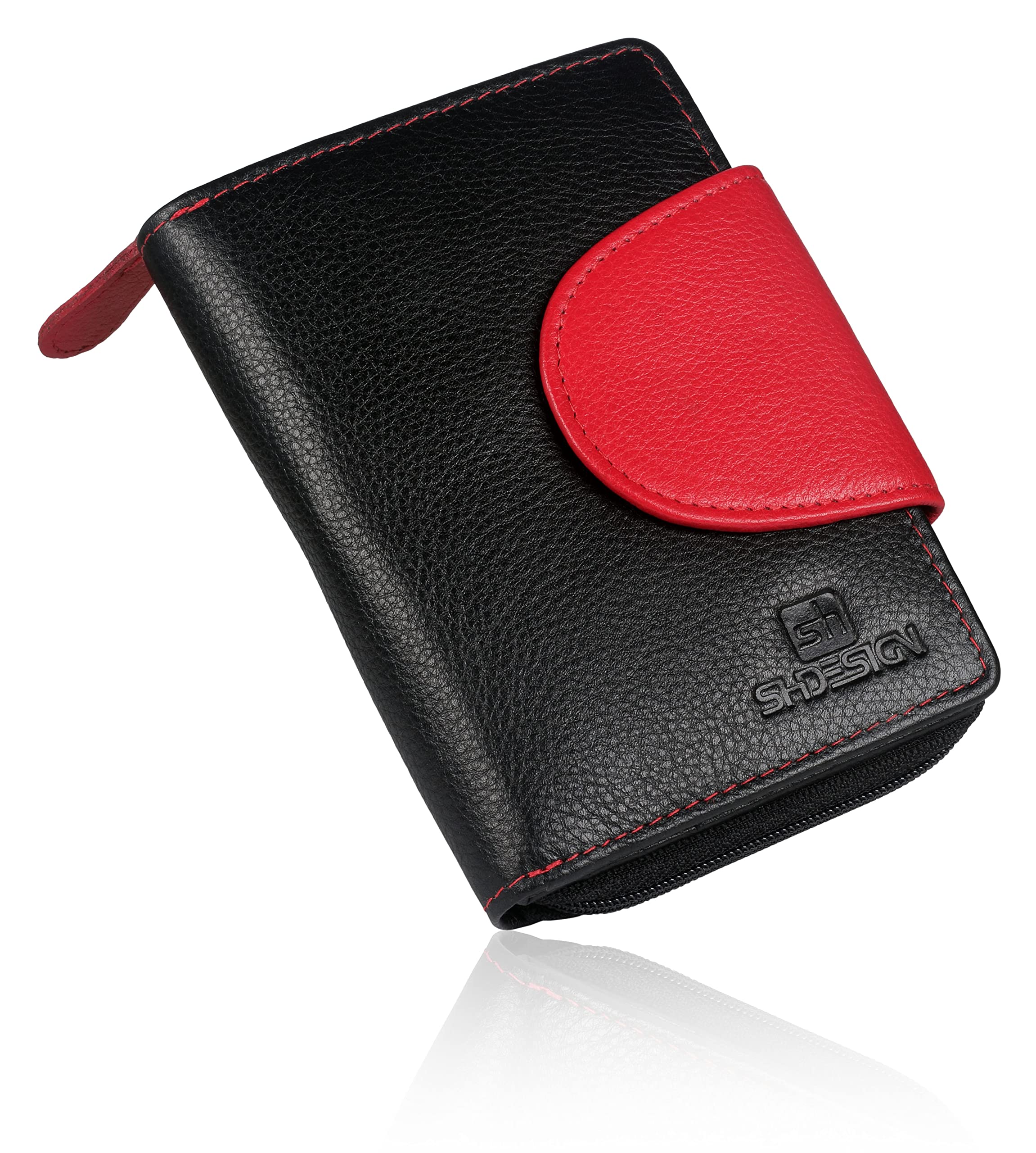shdesign Women's and Girl's Genuine Leather Wallet/Purse Black and Red-picture-10