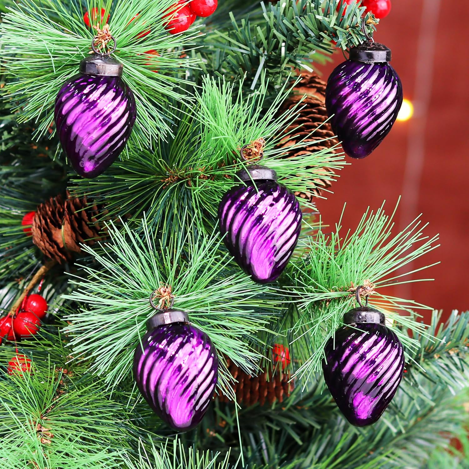 IndianShelf 12 Vintage Mercury Orchid Glass Pinecone Christmas Ornaments Pinecone Christmas Tree Decorations for Halloween, New Year, Valentine Day, Holidays, Event & Wedding Party Decor-2 Inch