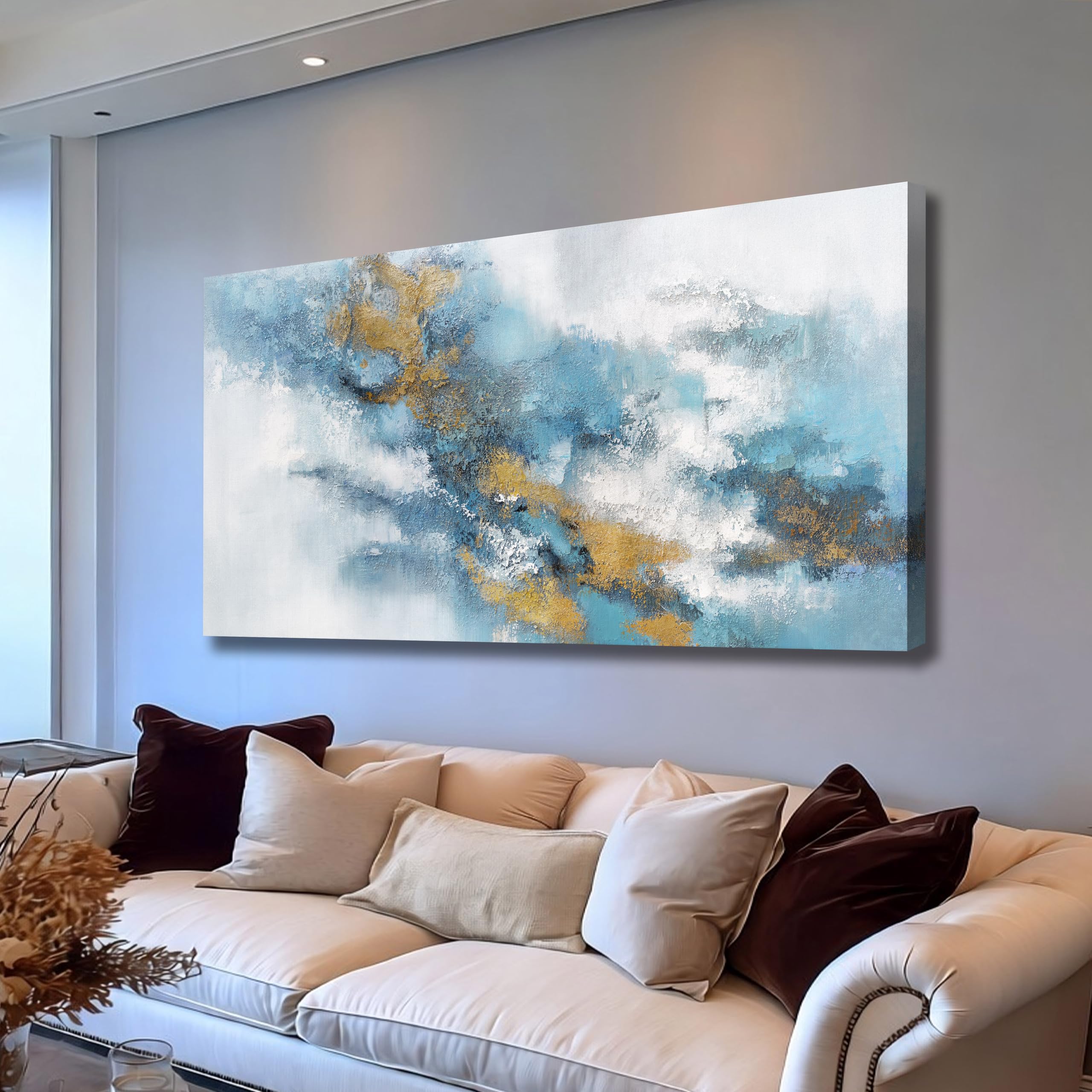 Photo 1 of Belmrxne Large Abstract Wall Art for Living Room Gold Wall Decor Personalized Canvas Painting Minimalist Artwork Bedroom Dining Room Office Wall Prints 29x58 Inches
