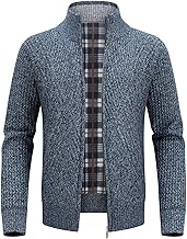 KUDORO Men's Traditional Cardigan with Zip Knitted Winter Coat Cardigan Sweat Jacket Winter Jacket with Stand-Up Collar Fleece Jacket Long Sleeve