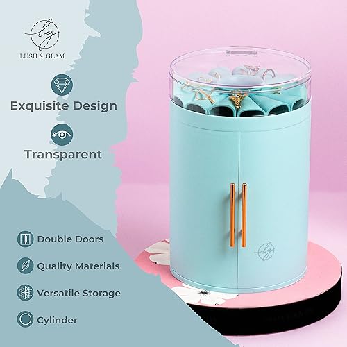 Miniatura 3 de Exuberante y glamoroso organizador de joyas, exquisita caja de joyería de pie con puertas dobles y cuatro cajones, caja organizadora para tocador,