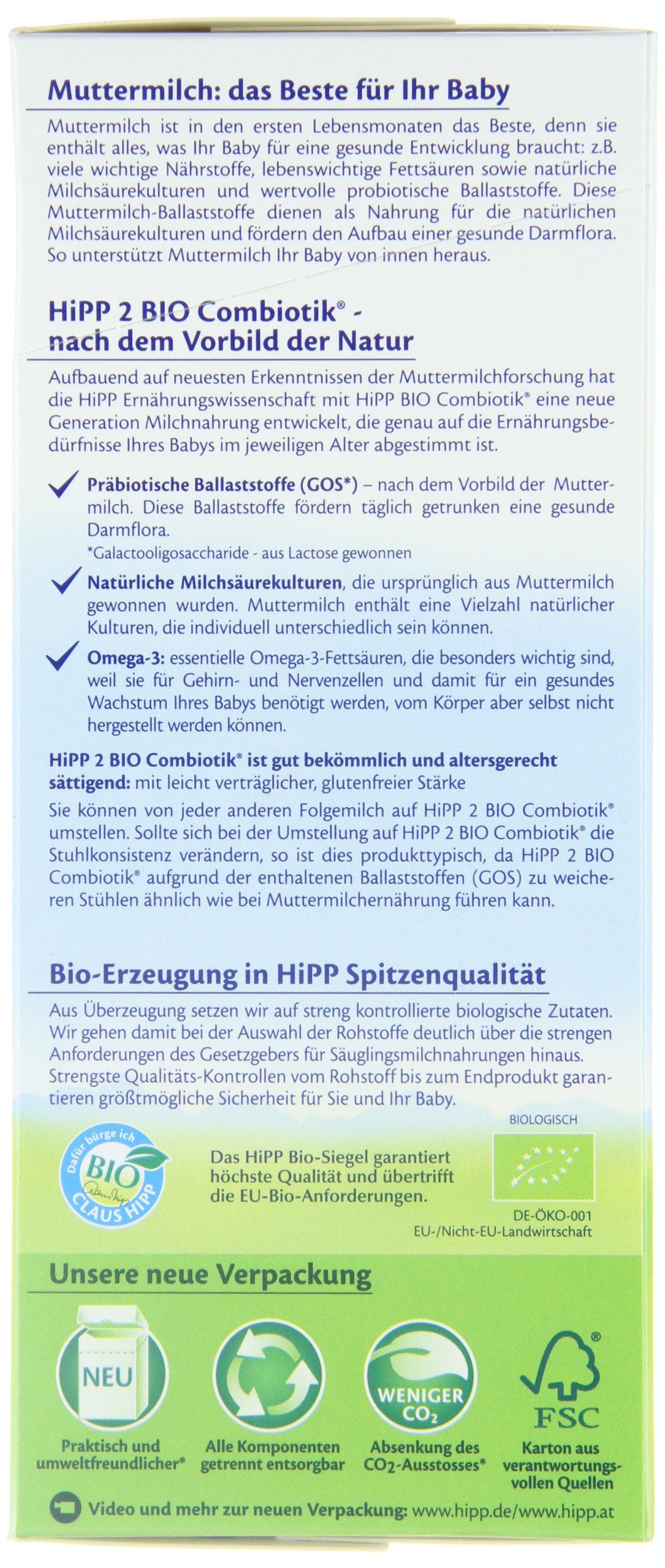 HiPP Orgánica 2 Combiotik 600g, paquete de 4 (4 x 600 g)