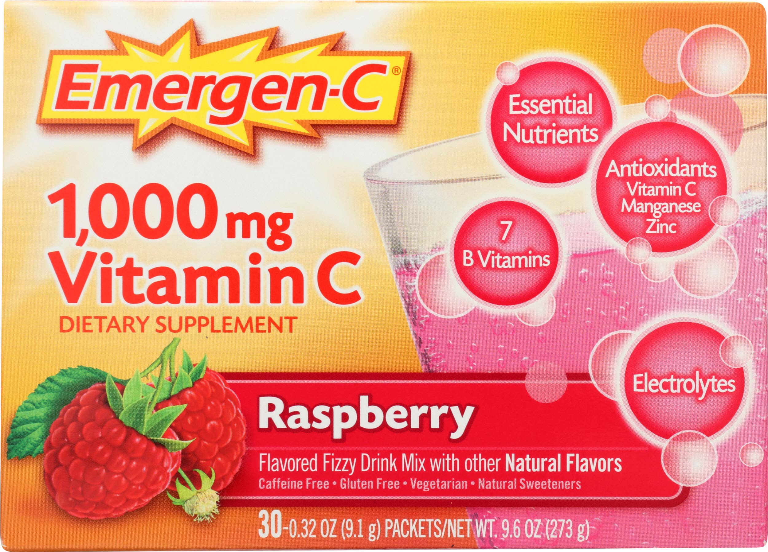 AlacerRaspberry Emergen C Box 30 Pack, 0.32 OZ