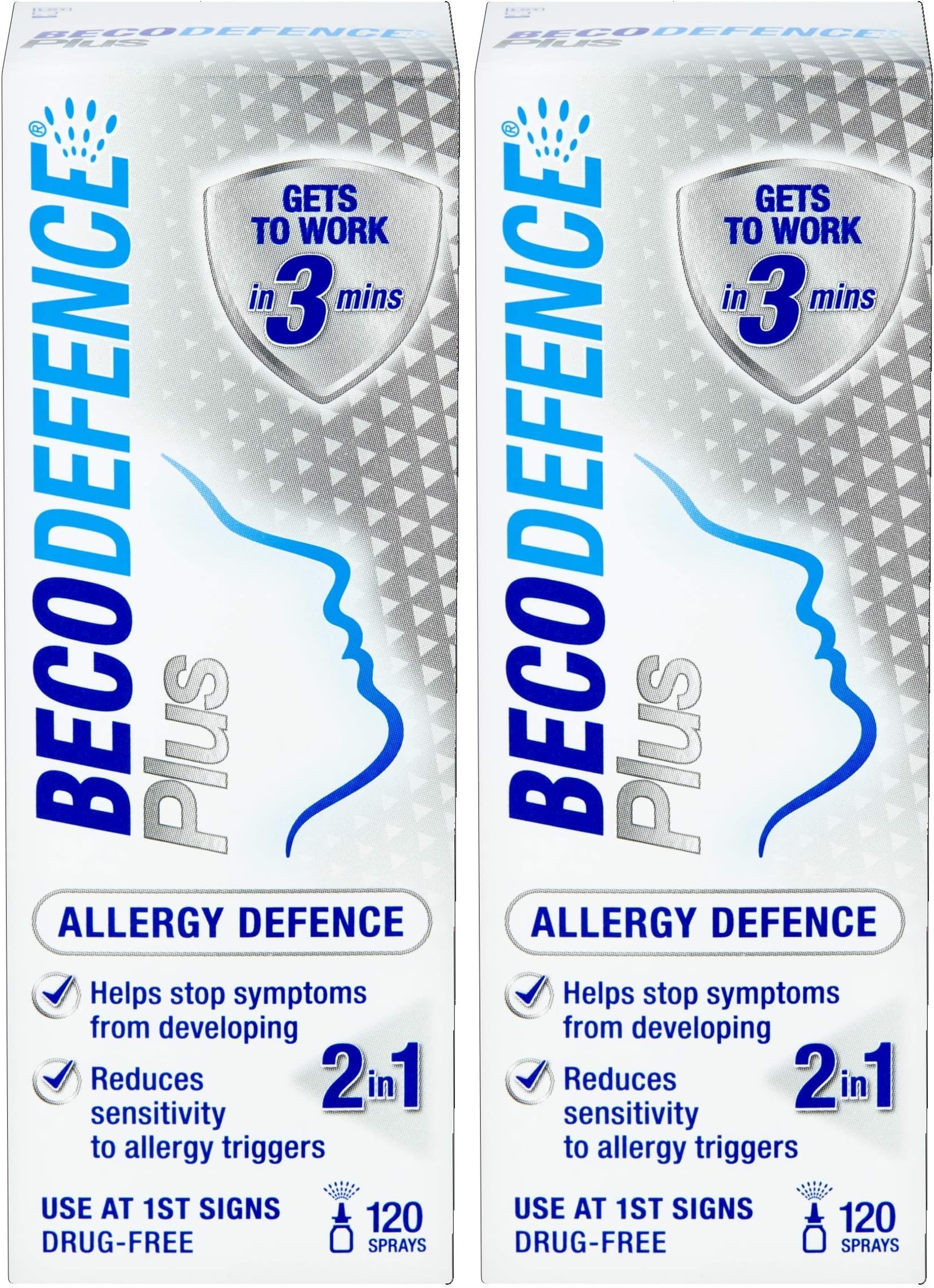 Becodefence, Plus Nasal Spray – Gets to Work in 3 Minutes NonDrowsy 120 Sprays, 20 ml (Pack of 2)