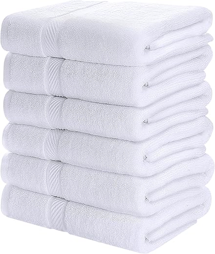 Utopia Towels 6 Pack Bath Towel Set, 100% Ring Spun Cotton (60 x 120 CM) High Absorbency, Quick Dry, Premium Hotel, SPA & Bath Towels (White)