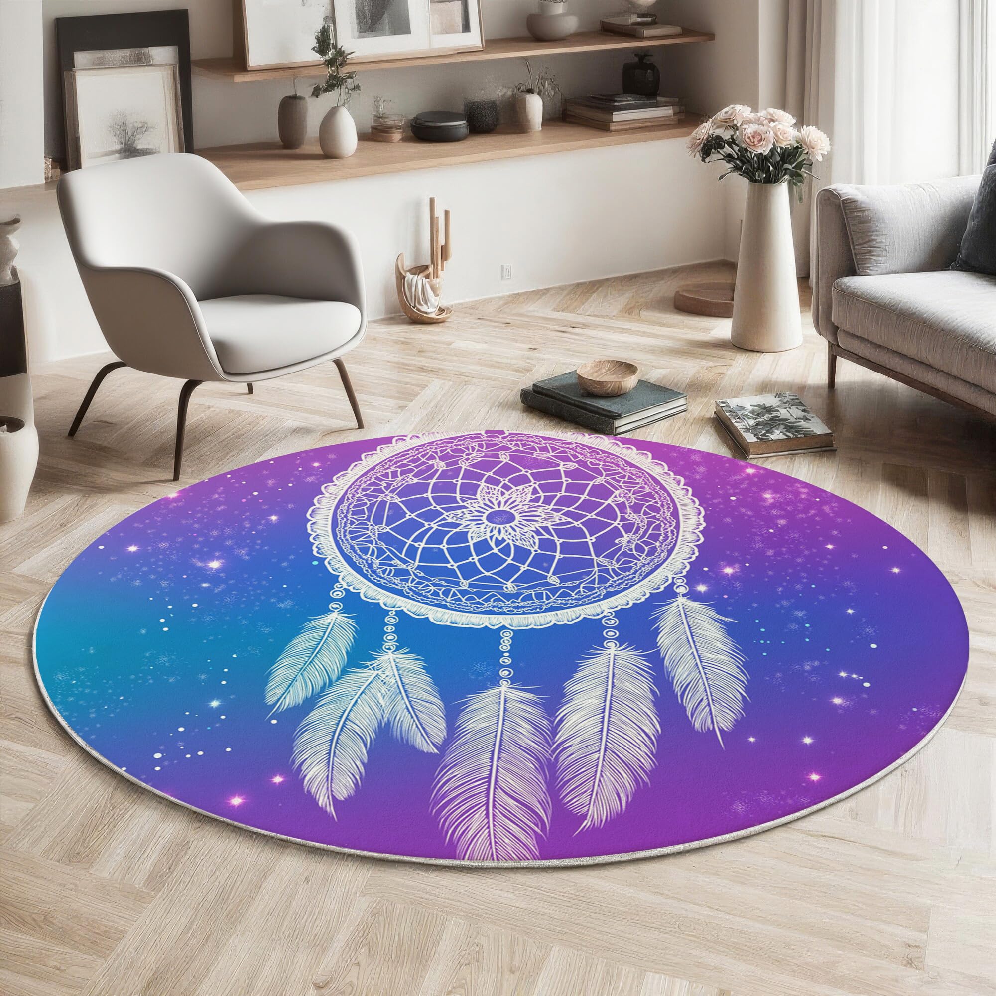 Tapis rond 160cm violet lavable pour salon et moquette chambre adulte