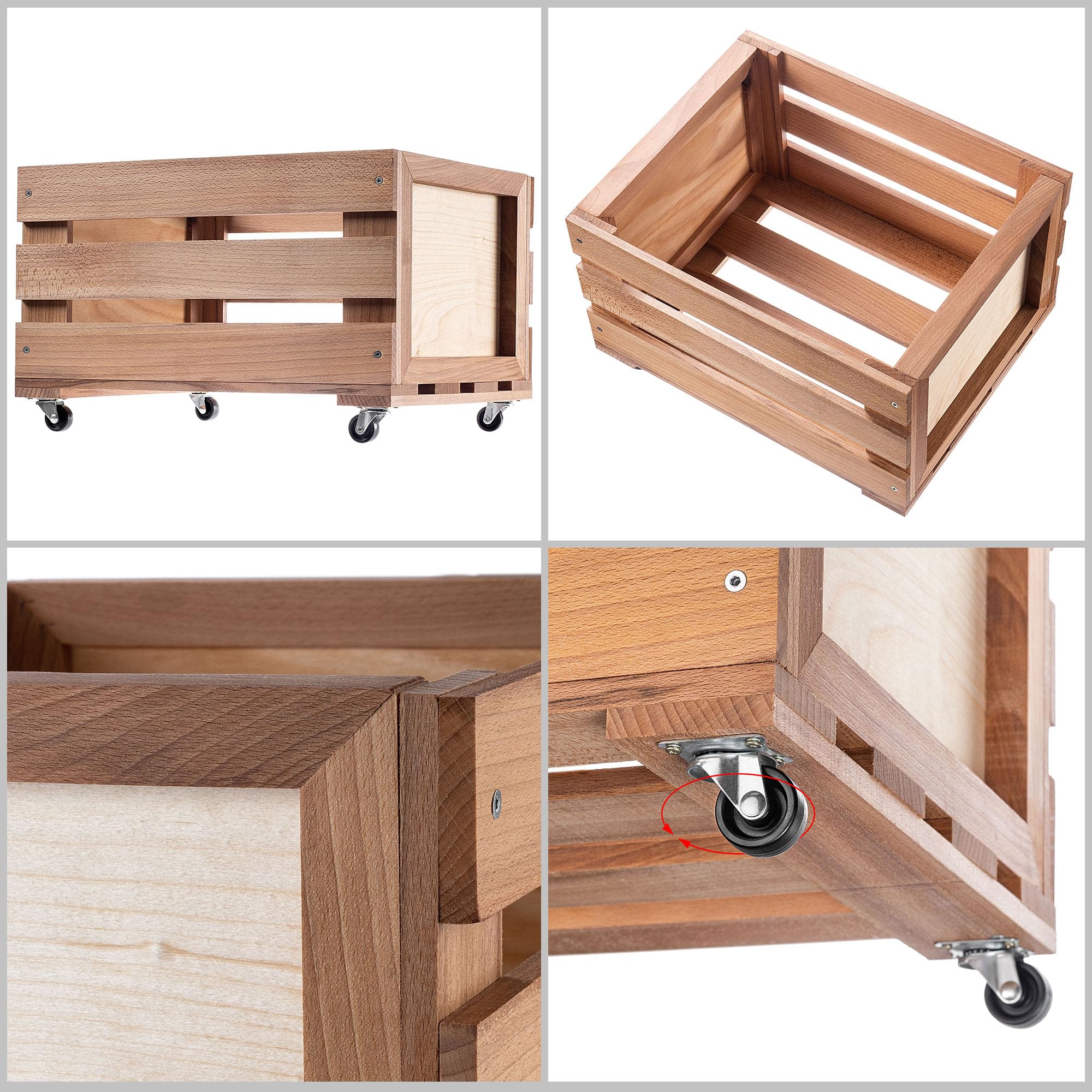 KADAX Contenitore per dischi in vinile in legno, scatola per la raccolta di dischi in vinile con ruote, robusto supporto per dischi, marrone, 36,5 x 45,5 x 28,5 cm, Scatola per dischi in vinile