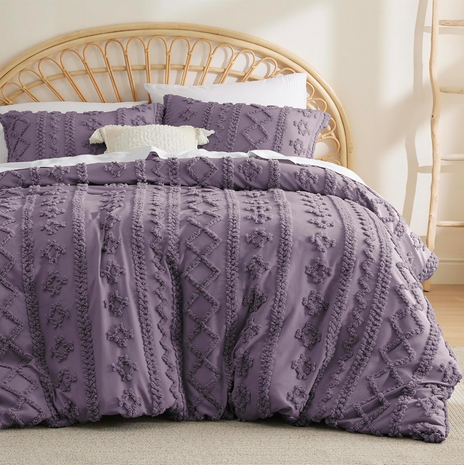 bedsure boho duvet cover king size?duvet insert/comforter not included - tufted king duvet cover set for all seasons, 3 pieces soft boho bedding (grayish purple, 104" x 90") 10 - grayish purple - elegant (no comforter) abstract king (104" x 90")