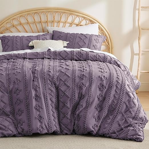 Bedsure Boho Kids Duvet Cover Queen Size(Duvet Insert/Comforter not Included - Tufted Duvet Cover Queen for All Seasons,Soft Boho Bedding (Grayish Purple, 90" x 90")