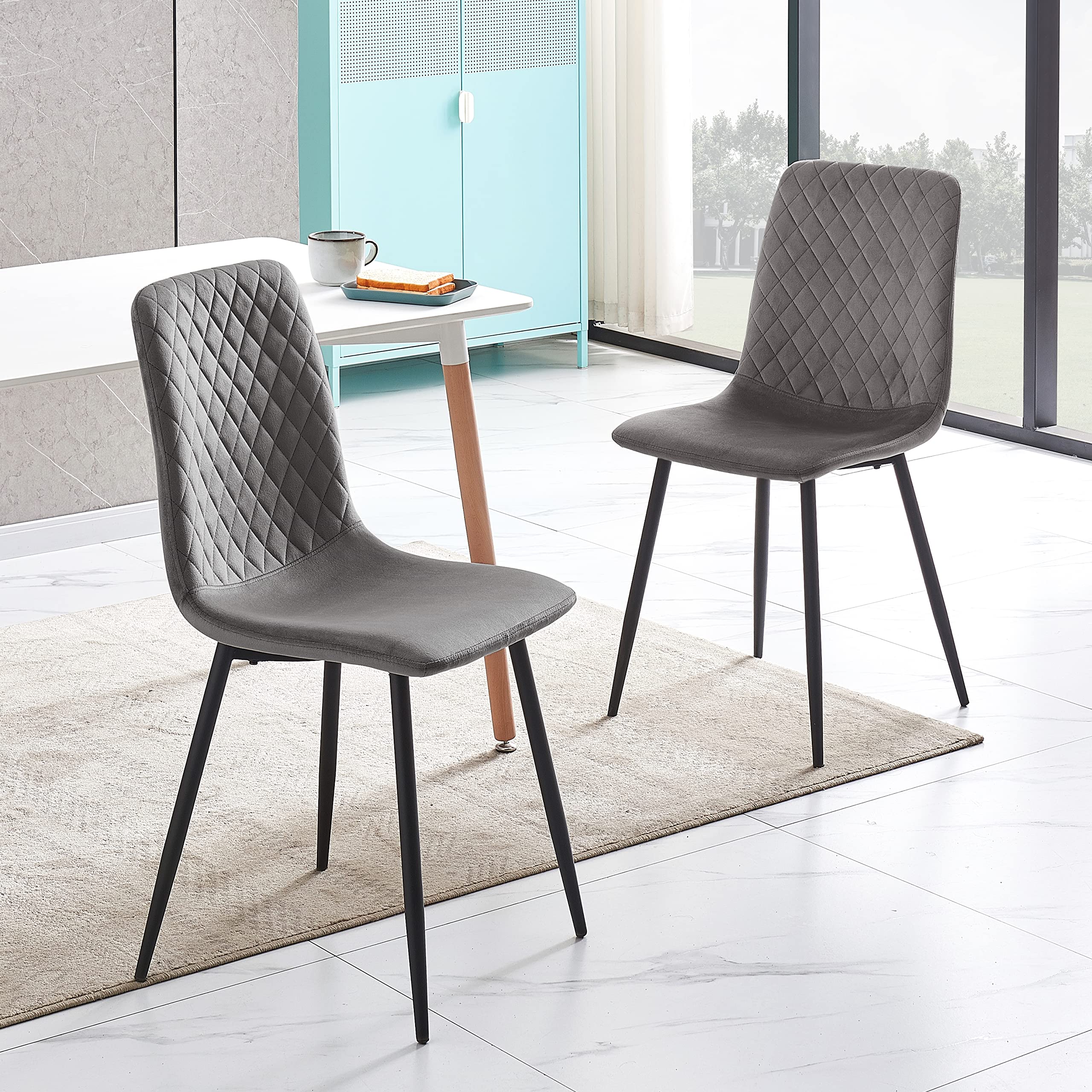 Fjôrd Eetkamerstoel Donkergrijs Stof - Zithoogte 46cm - Rosie - Set van 2 | Leen Bakker Fjôrd Eetkamerstoel Donkergrijs Stof - Zithoogte 46cm - Rosie - Set van 2 | Leen Bakker