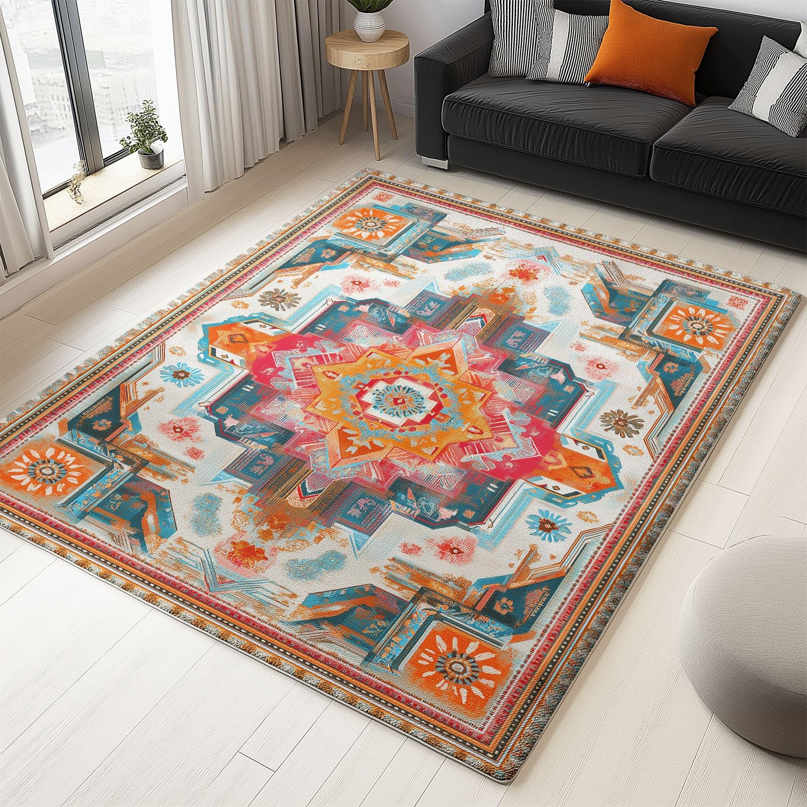 Tapis motif traditionnel bohème flanelle ultra-douce et grand format pour salon familial