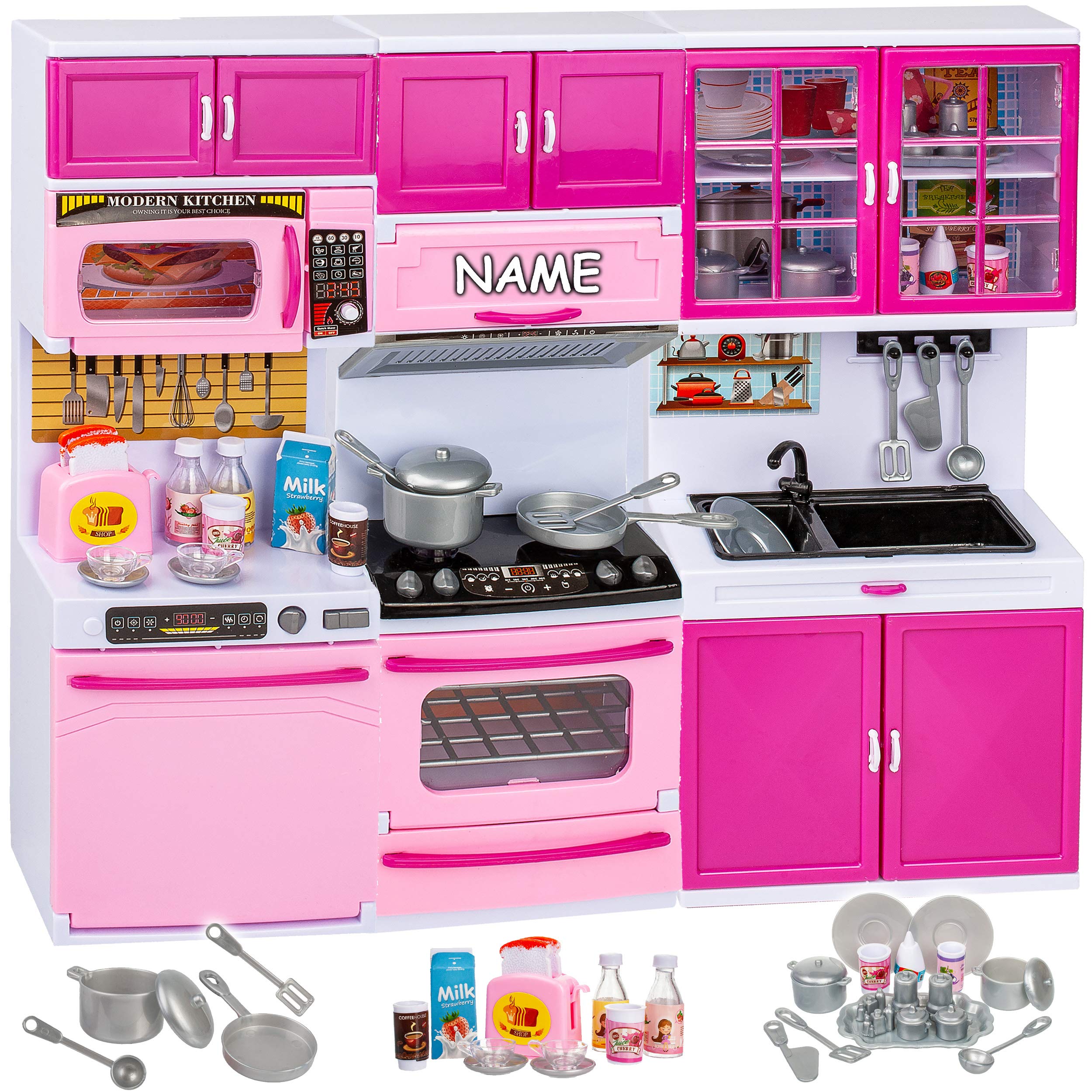 alles-meine.de GmbH Puppenhaus Möbel - Sound & Licht - 31 cm groß - Backofen + Herd + Geschirrspüler + Mikrowelle + Spüle - mit Zubehör - Miniatur Puppenstube Küche - passend für..