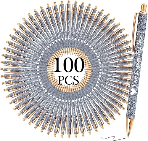GBVllexuii 100 bolígrafos con purpurina personalizados con nombre, bonitos bolígrafos retráctiles de tinta negra, suministros de oficina, color gris