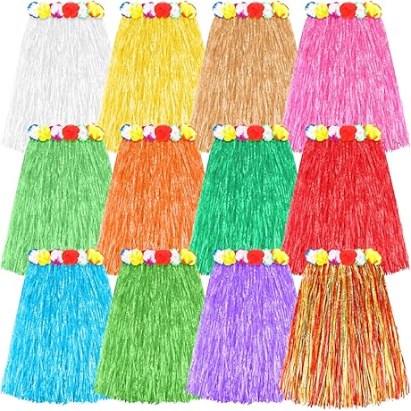 Elcoho 12-Piece Premium Grass Skirts for Vibrant Luau Parties