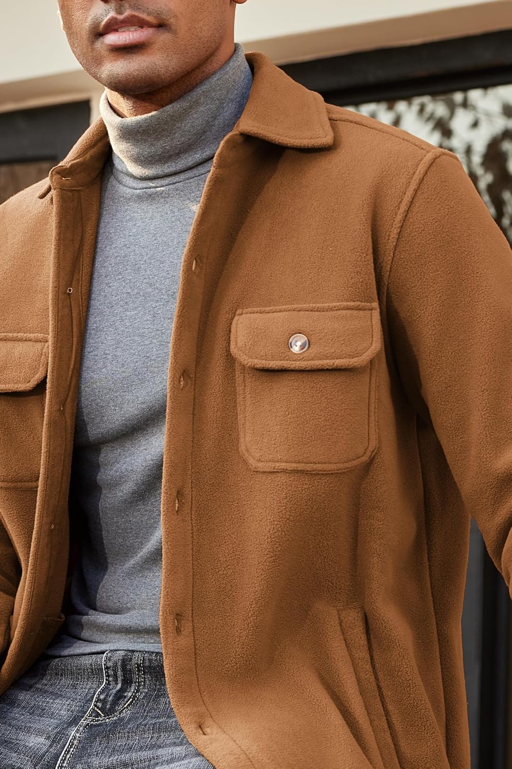 COOFANDY Men's Polar Fleece Shacket Long Sleeve Casual Button Down Shirt Jacket with Pockets - Image 5