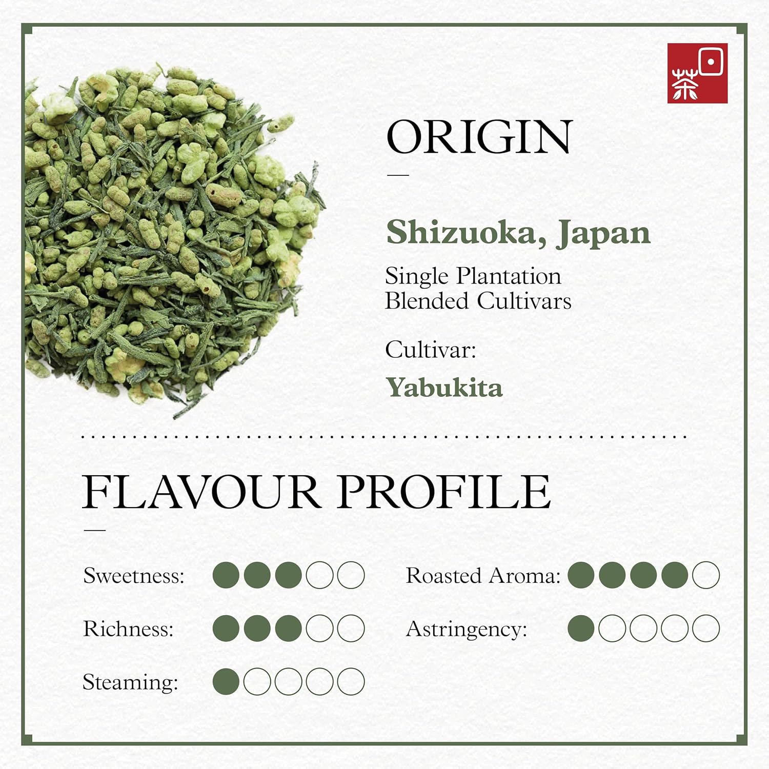 Ocha & Co. Organic Genmaicha Tea - Loose Leaf Japanese Green Tea - Genmai Matcha Roasted Brown Rice Blend - Premium Sencha Green Tea, 100g/3.5oz.